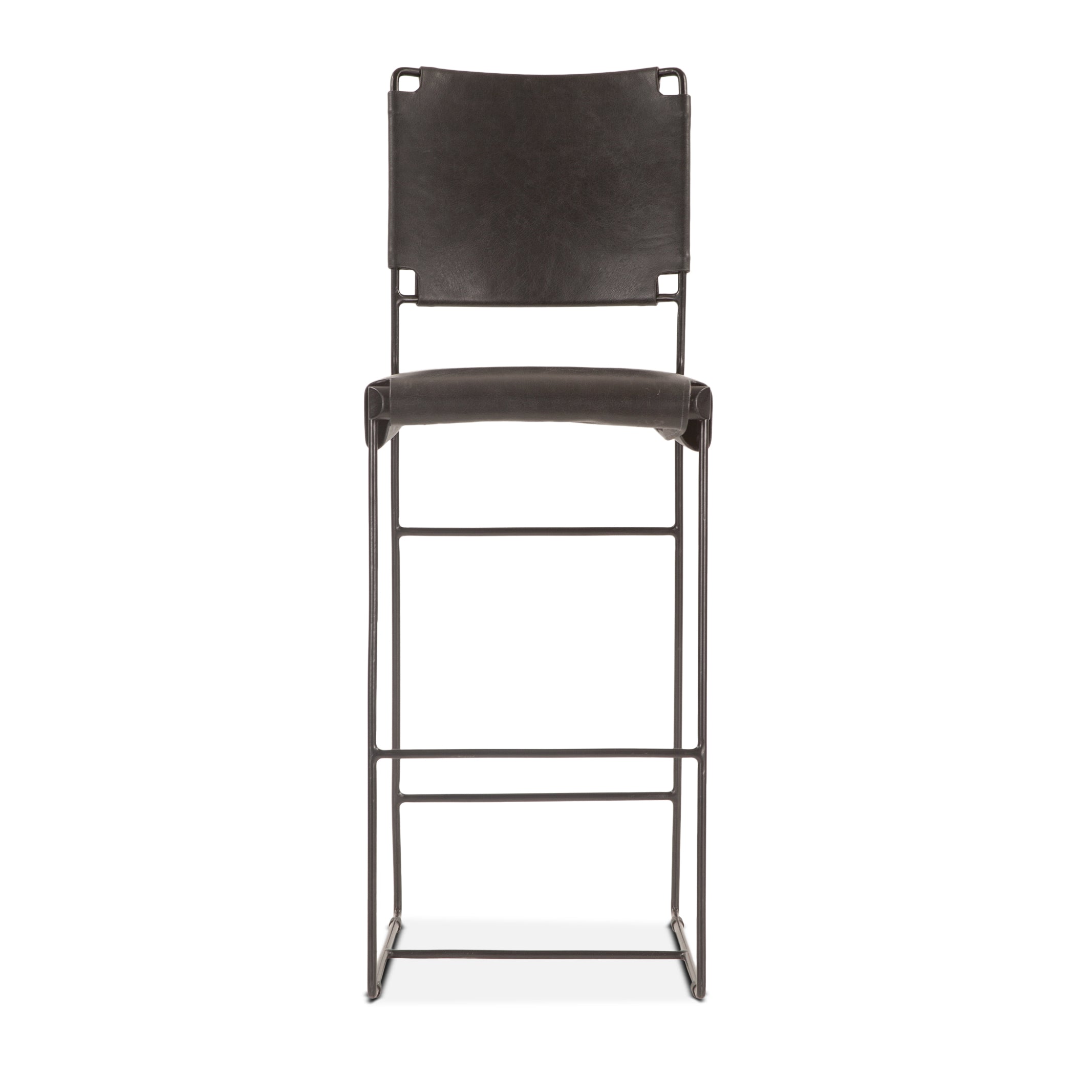 18" Black Buffalo Leather Bar Chair