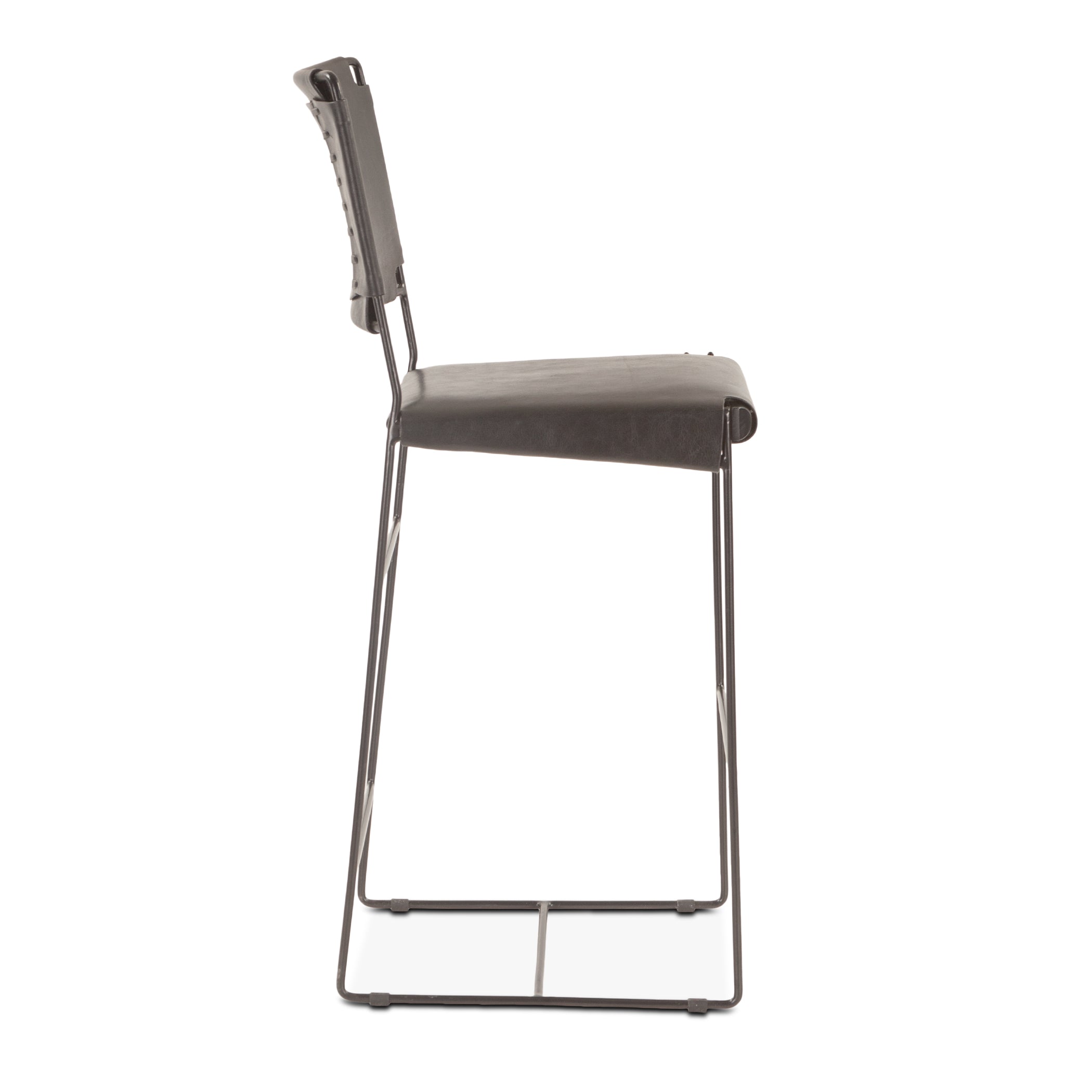 18" Black Buffalo Leather Bar Chair