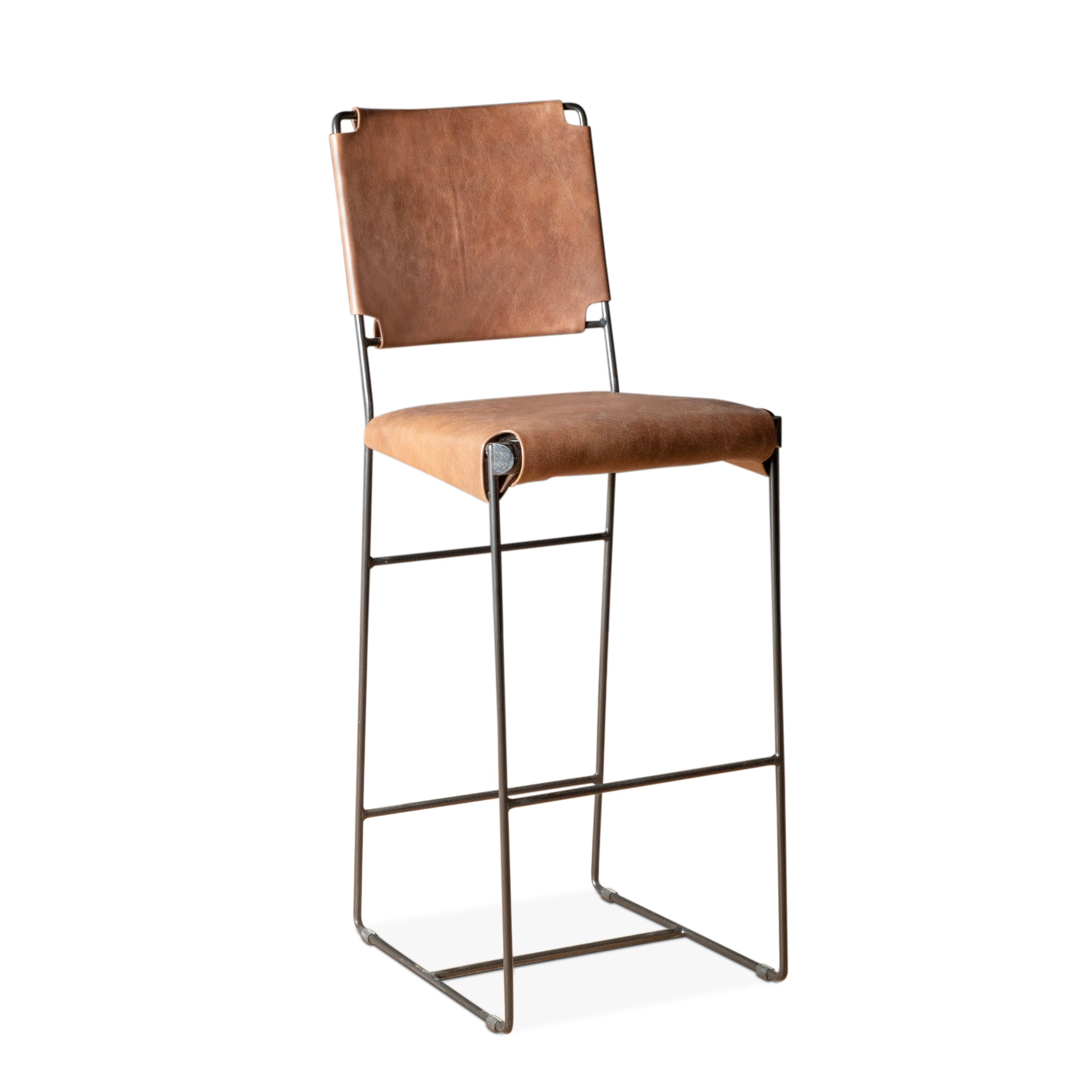 18" Brown Buffalo Leather Bar Chair