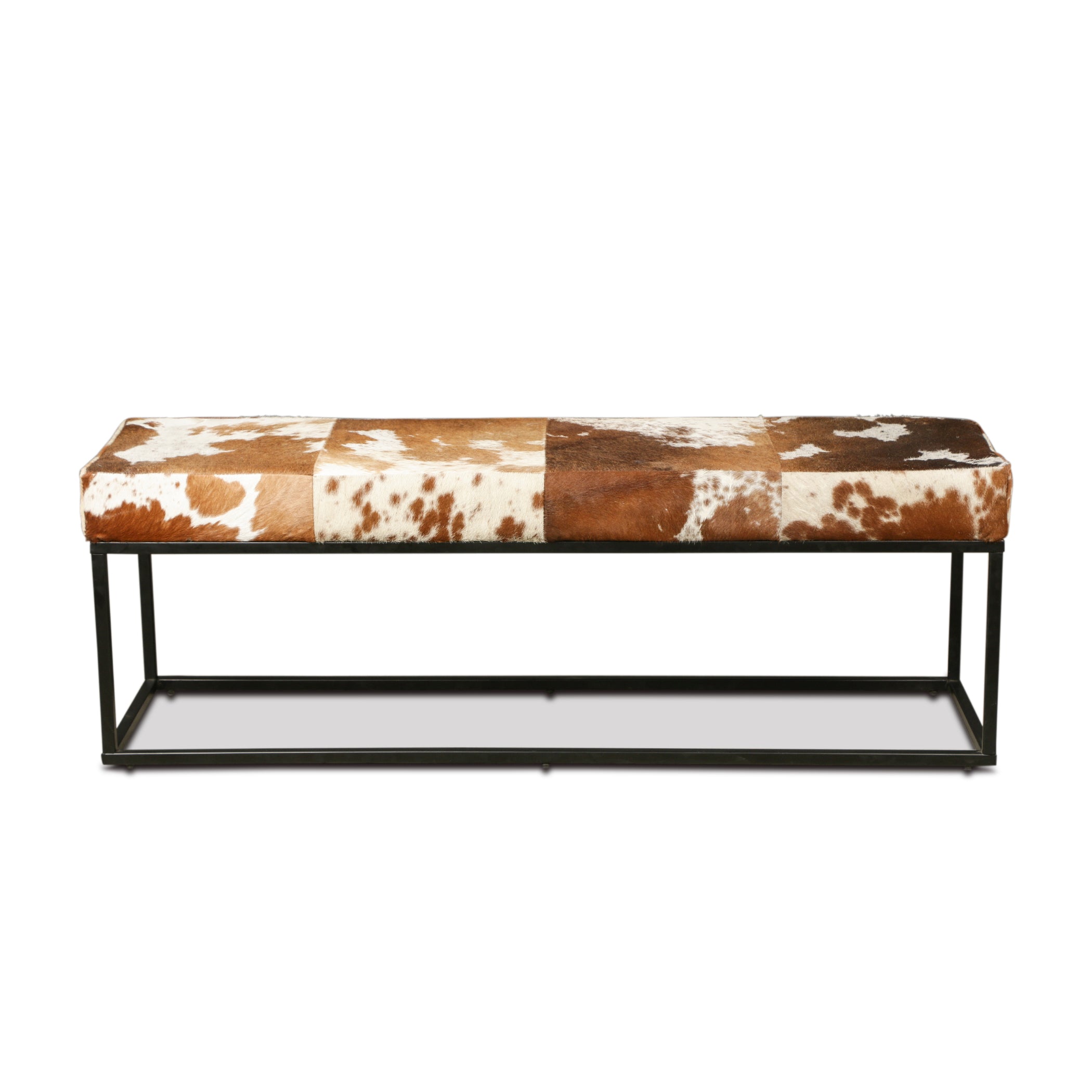 54" Brown Cowhide Leather Bench