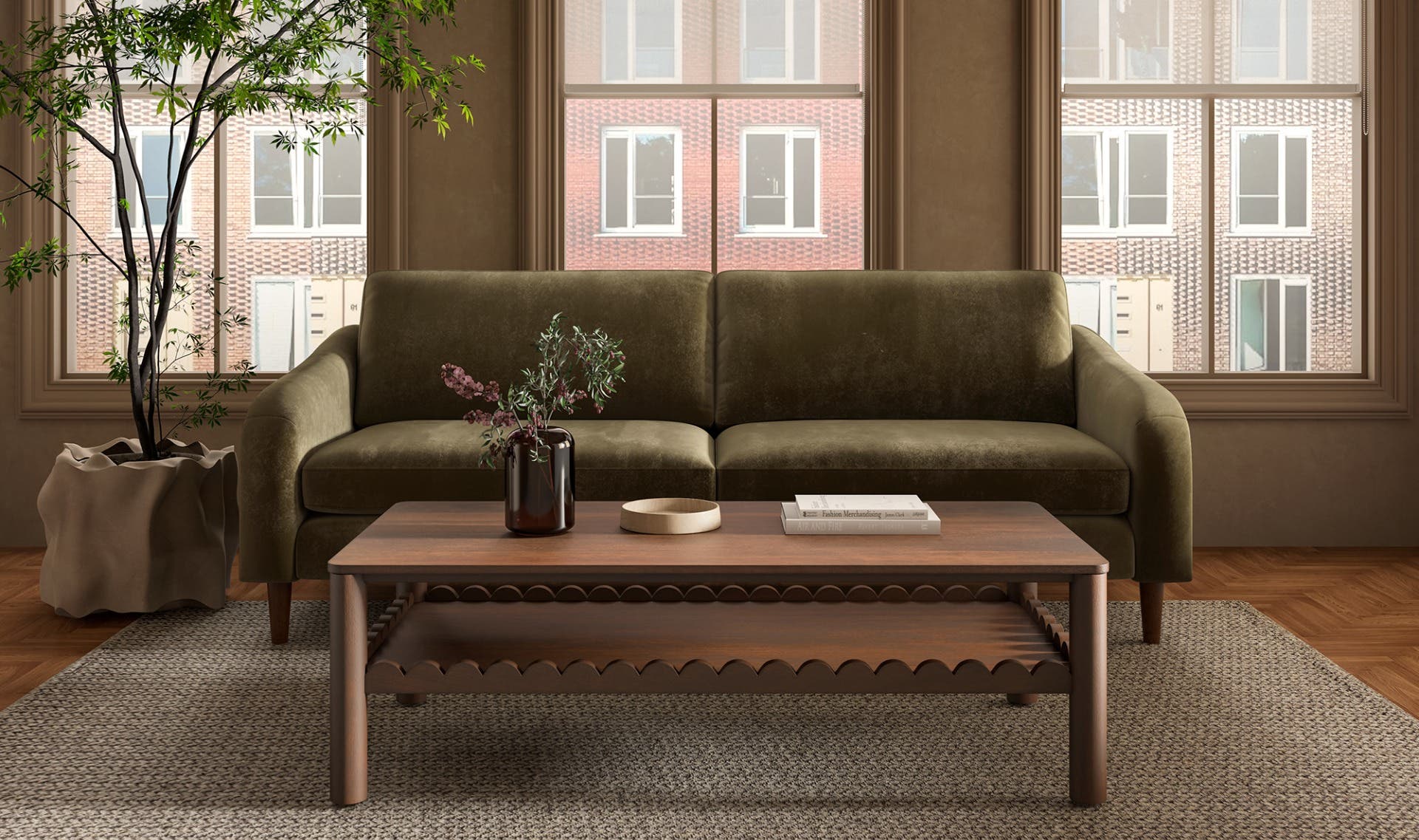 86.6" Cedar Green Upholstered Sofa