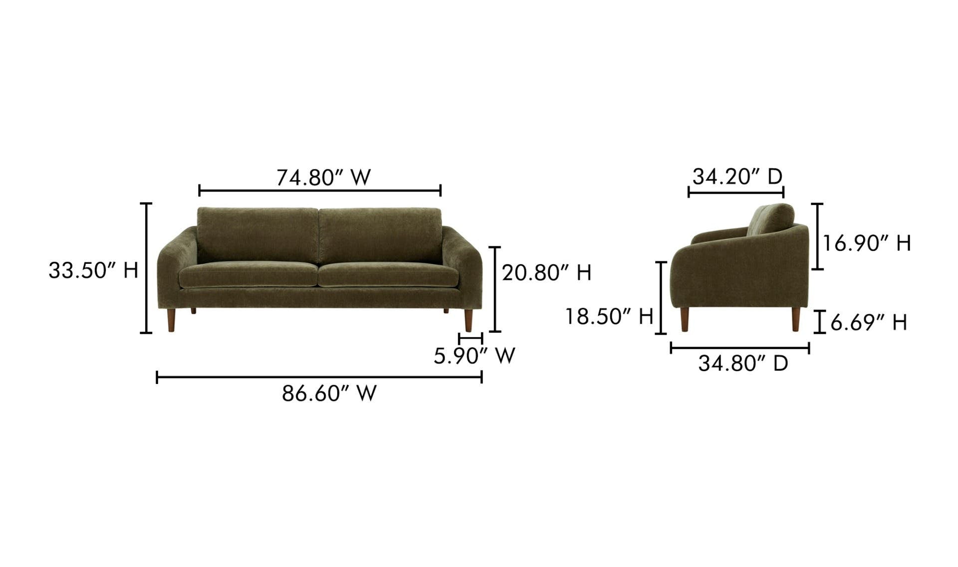 86.6" Cedar Green Upholstered Sofa