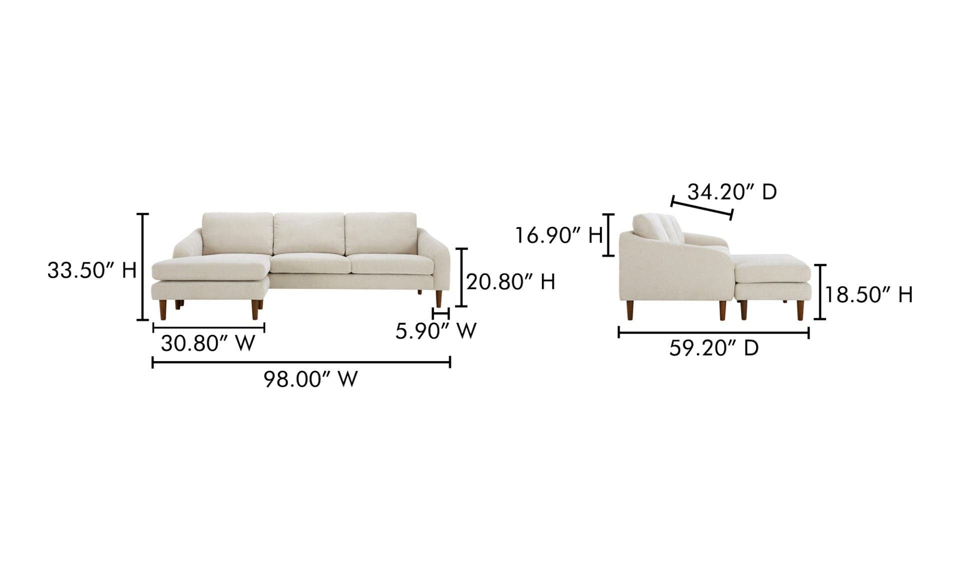 98" Oatmeal Upholstered Sectional