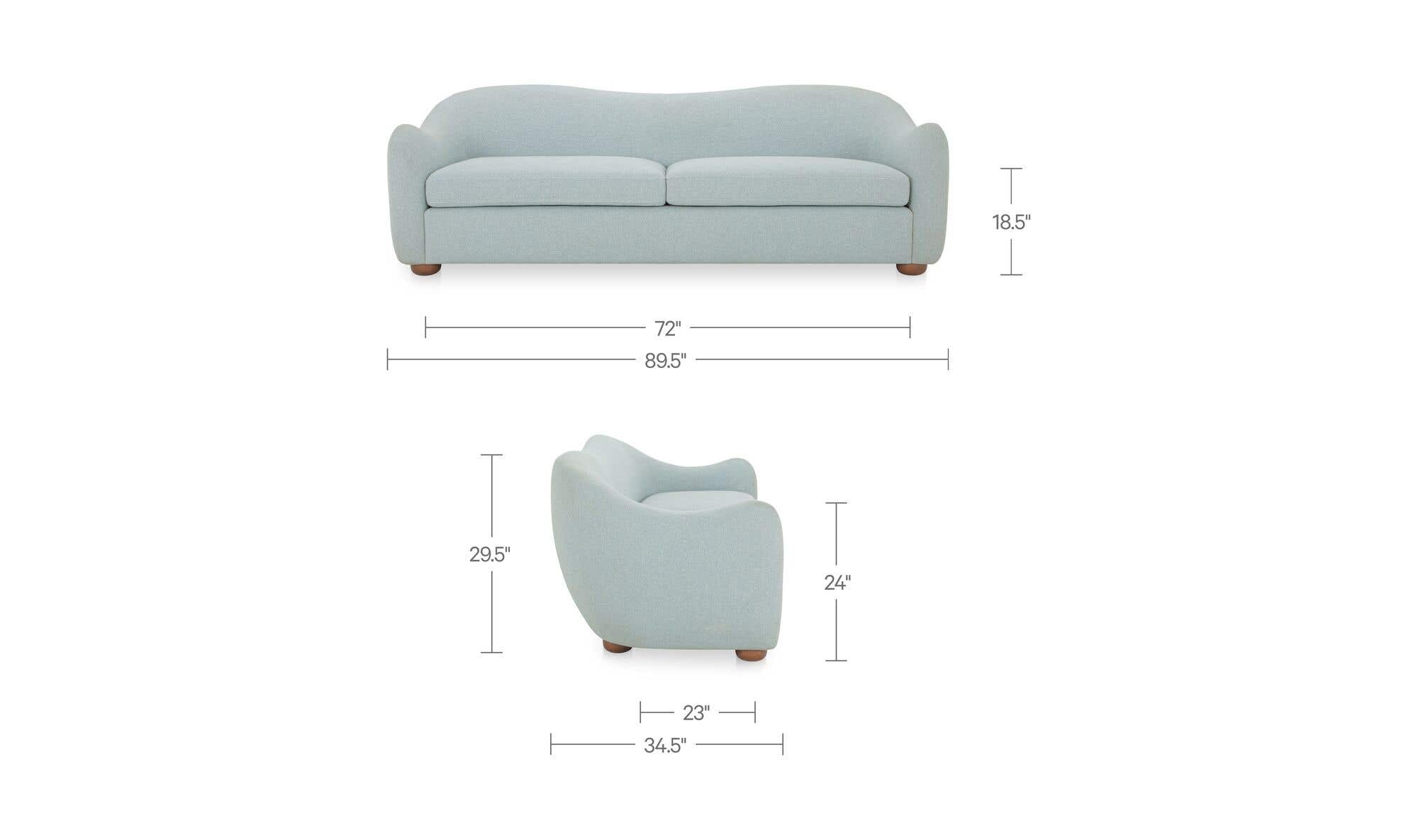 89.8" Light Blue Upholstered Sofa