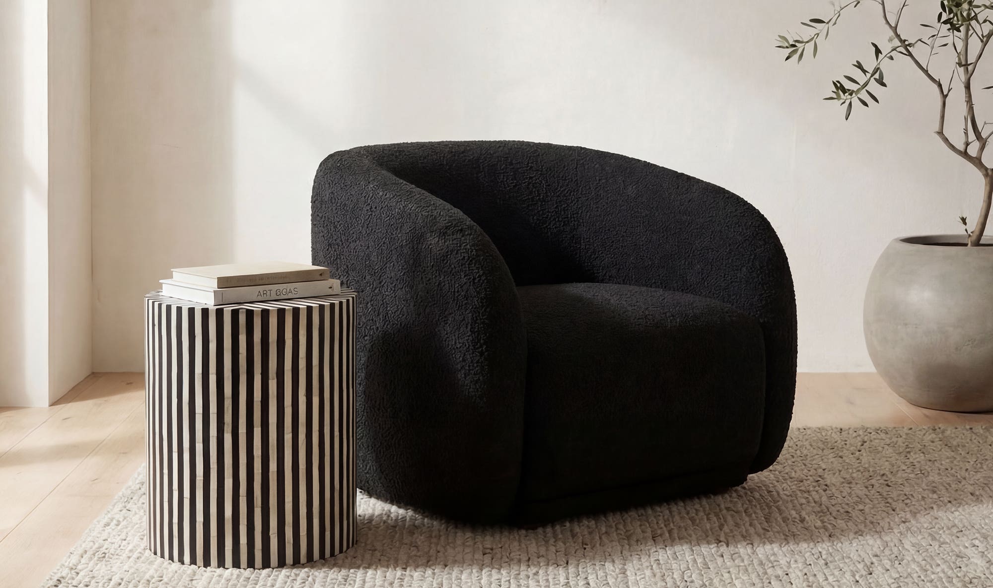 37" Black Boucle Accent Chair