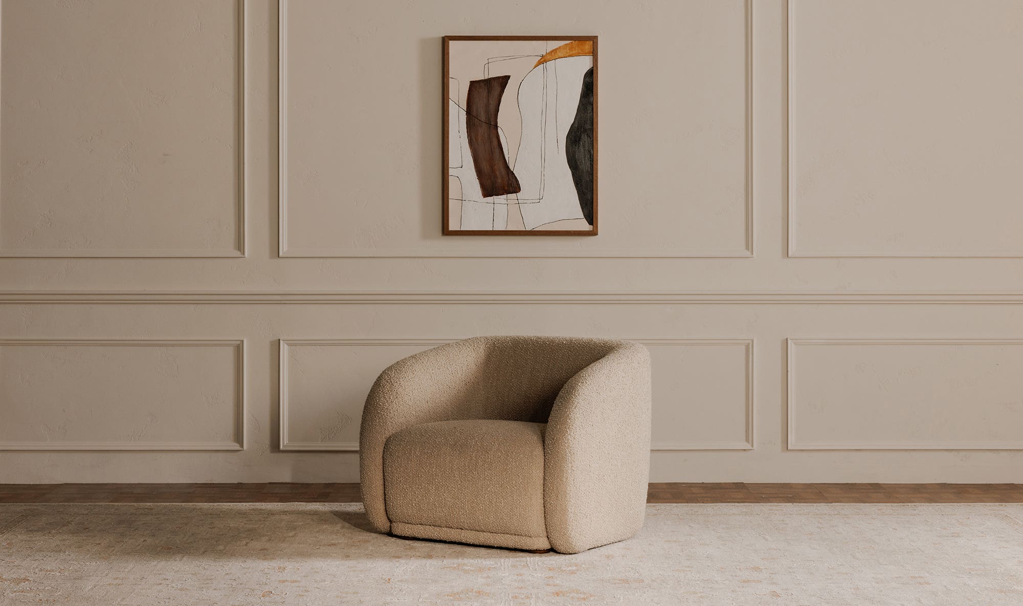 37" Beige Boucle Accent Chair
