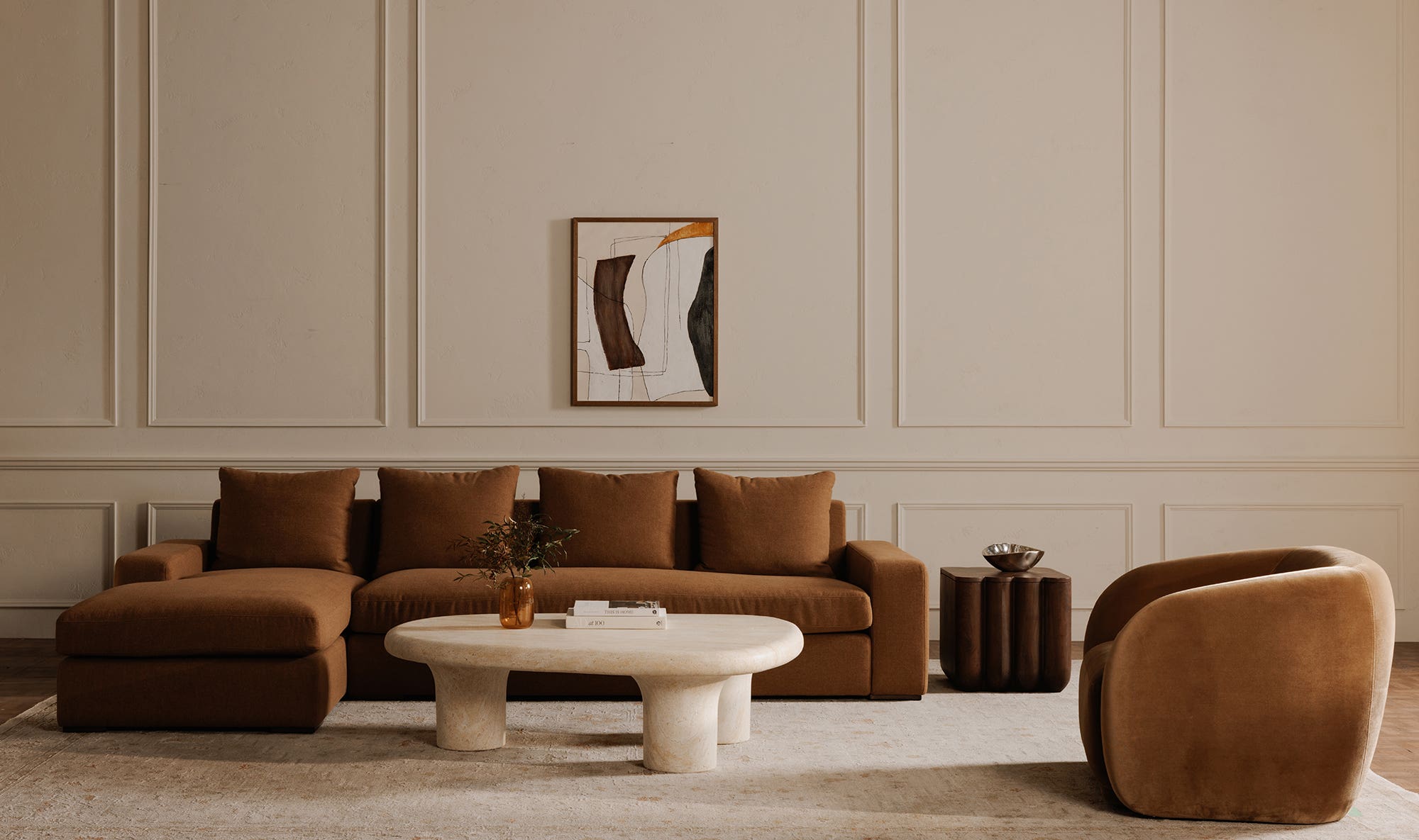 37" Tan Faux Mohair Upholstered Accent Chair