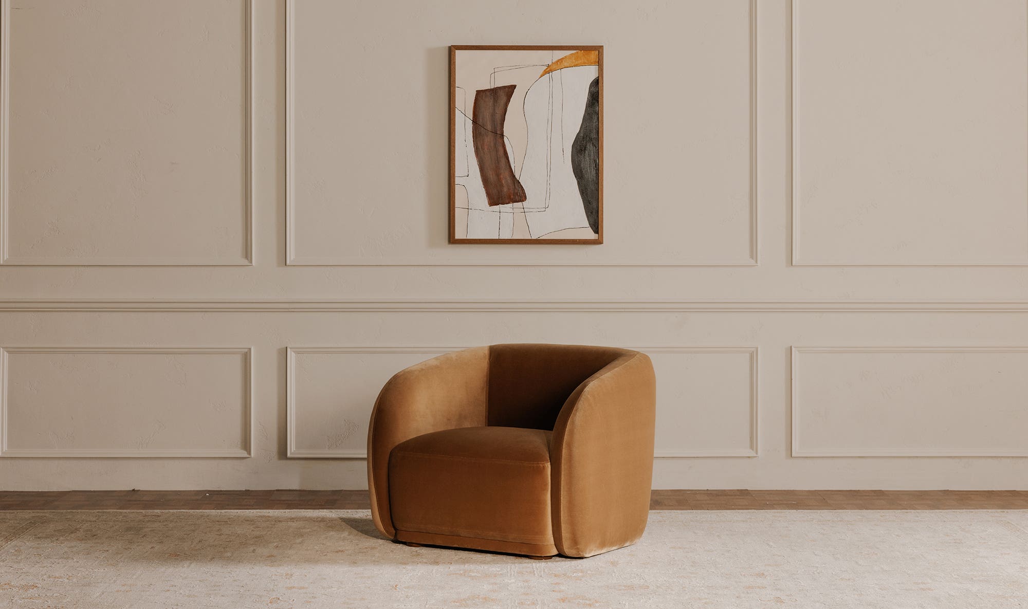 37" Tan Faux Mohair Upholstered Accent Chair