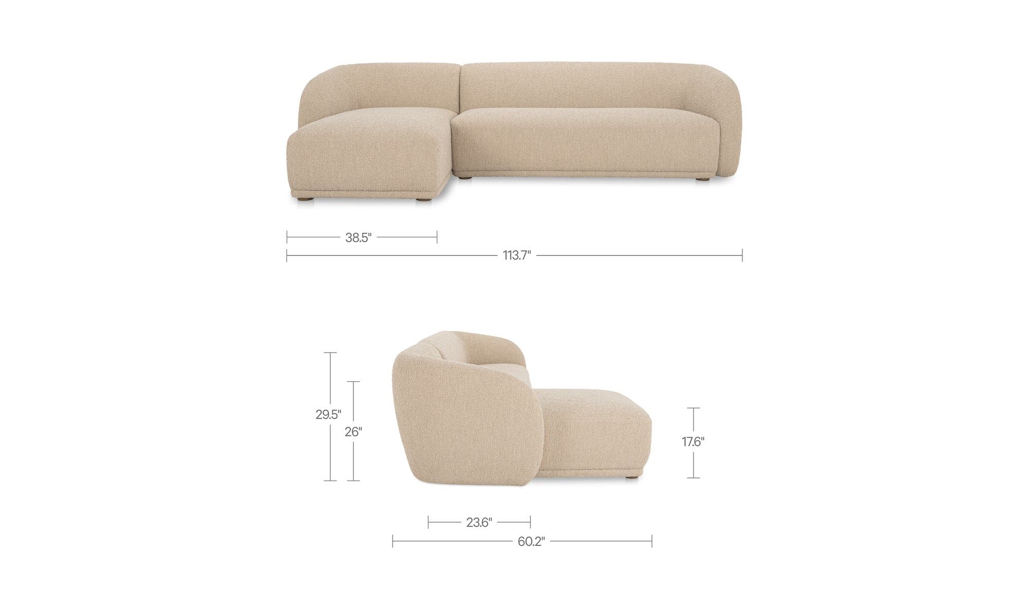 113.75" Beige Boucle Left Facing Sectional