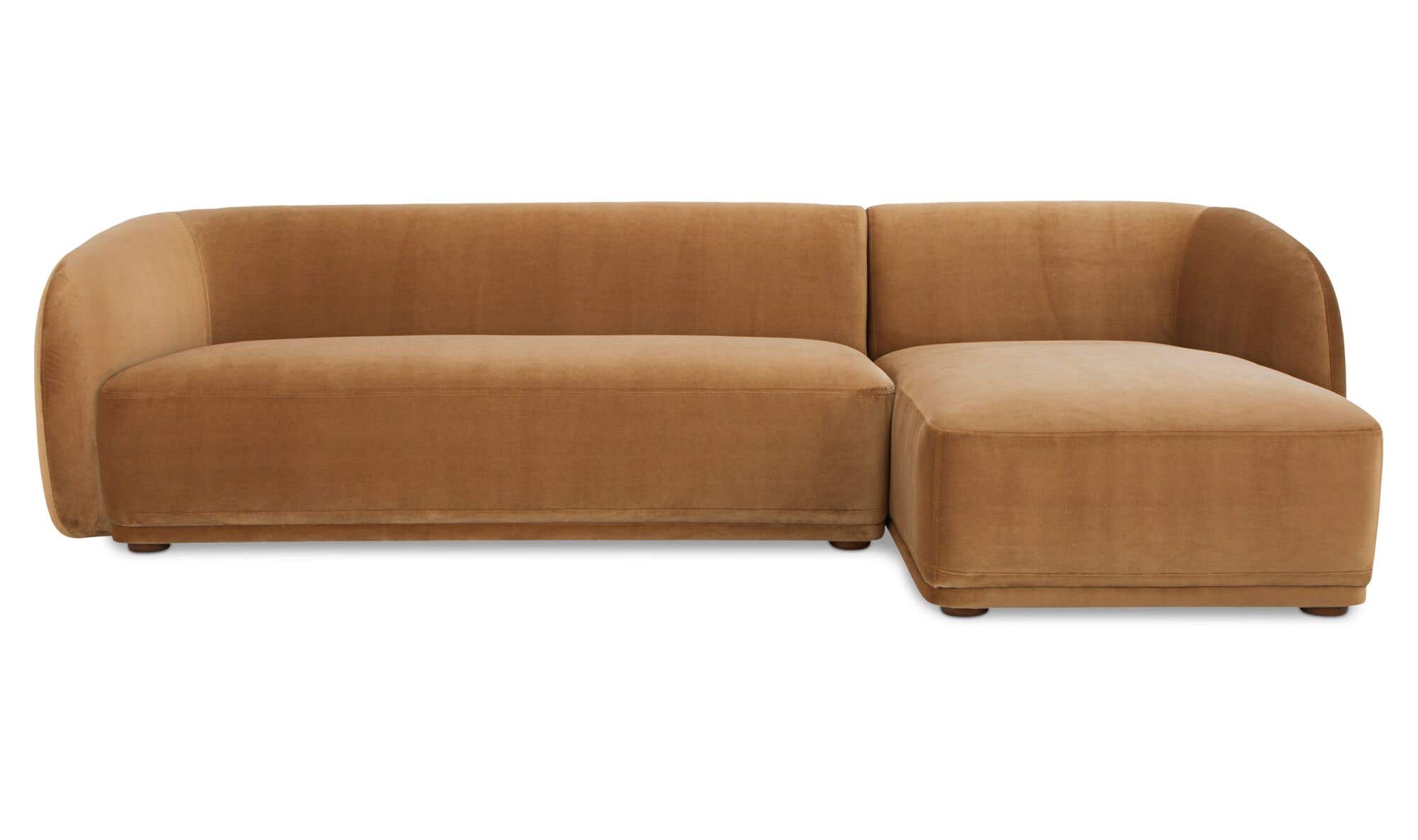 113.75" Tan Faux Mohair Upholstered Right Facing Sectional