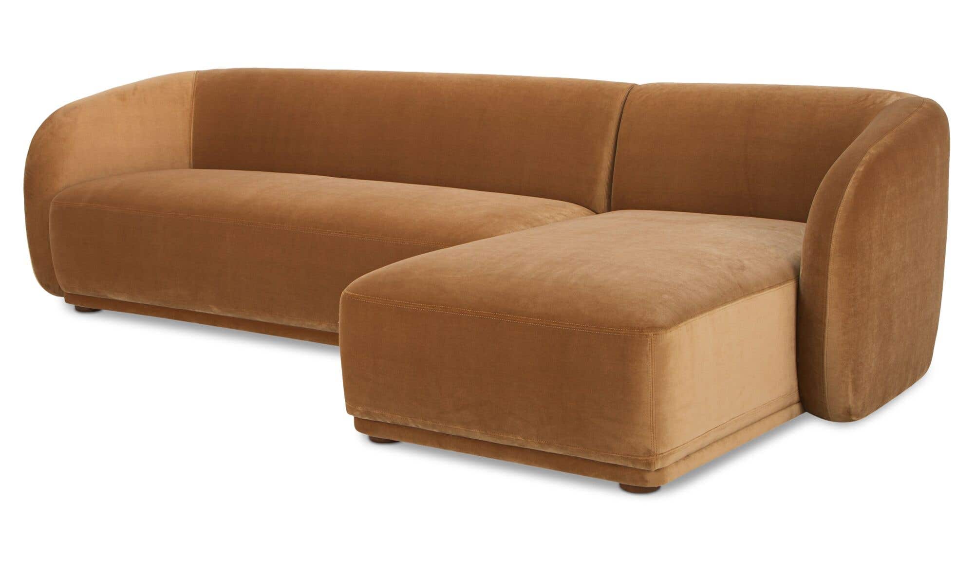 113.75" Tan Faux Mohair Upholstered Right Facing Sectional