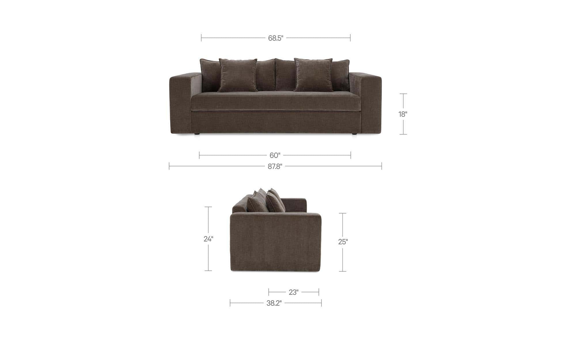 87.8" Warm Charcoal Upholstered Sleeper Sofa