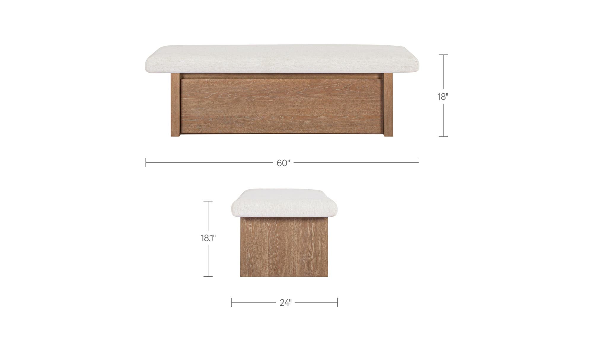 60" Oat Upholstered Bench