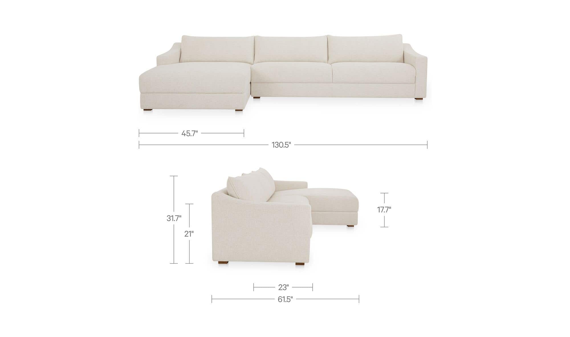 130.5" Flecked Oat Upholstered Left Facing Sectional
