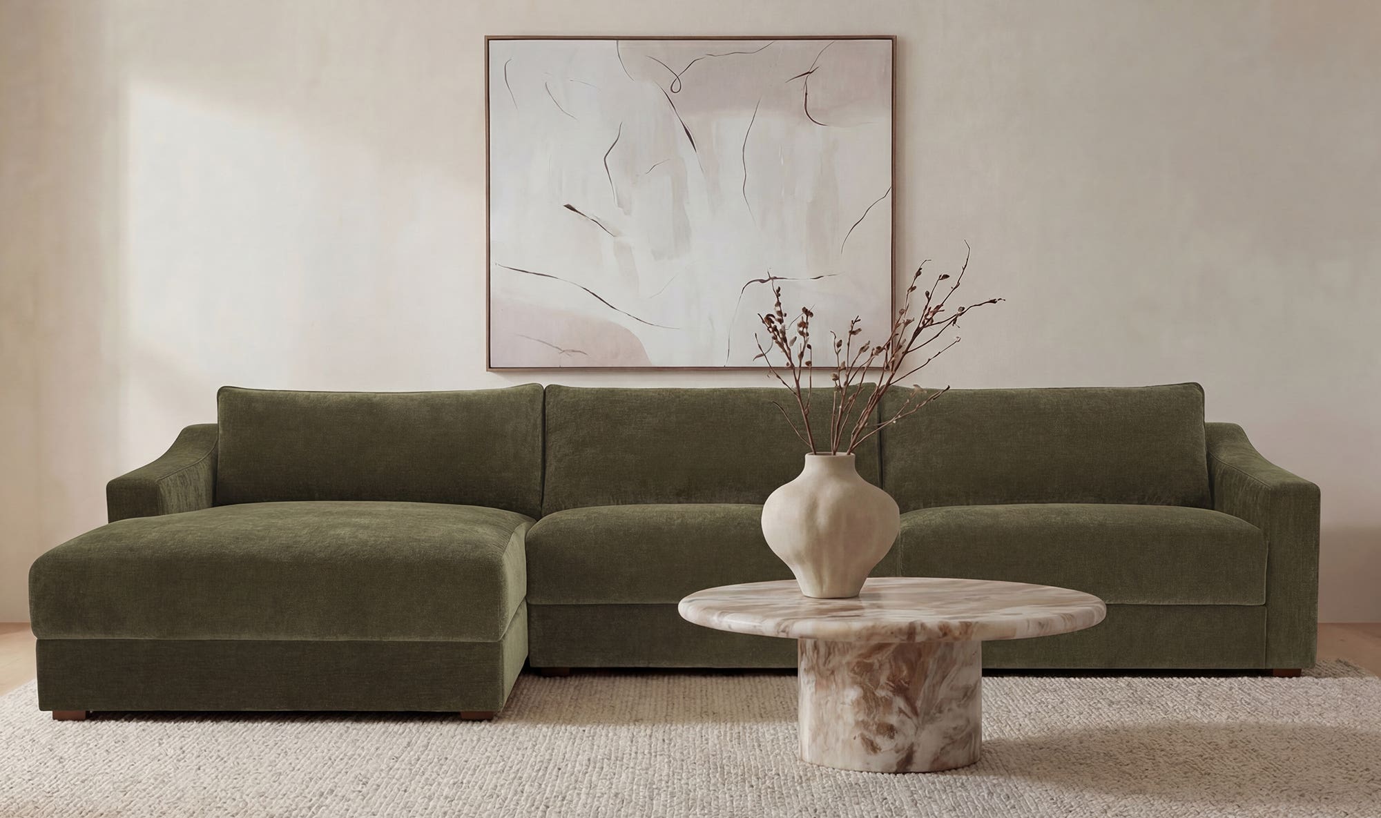 130.5" Cedar Green Upholstered Left Facing Sectional