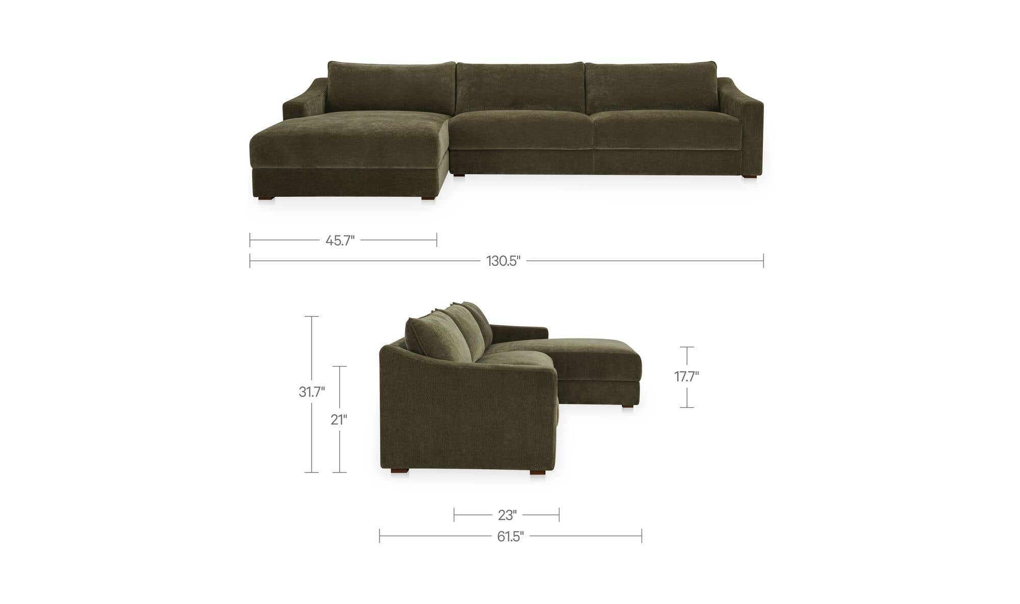 130.5" Cedar Green Upholstered Left Facing Sectional