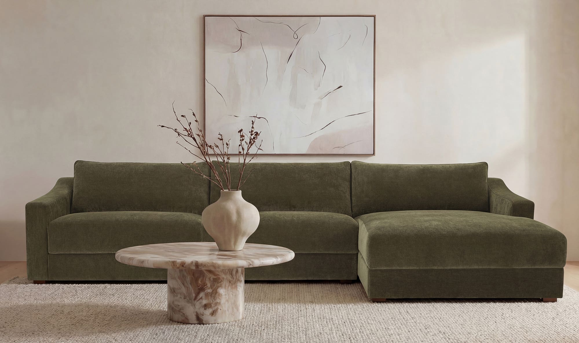 130.5" Cedar Green Upholstered Right Facing Sectional