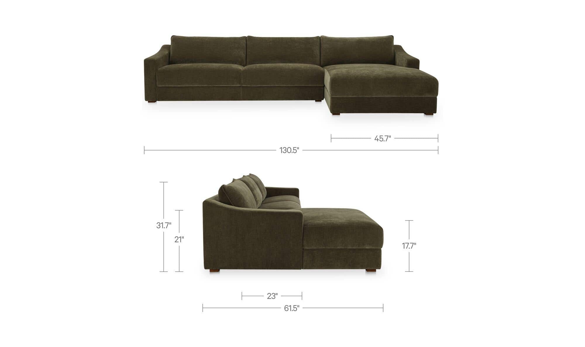 130.5" Cedar Green Upholstered Right Facing Sectional