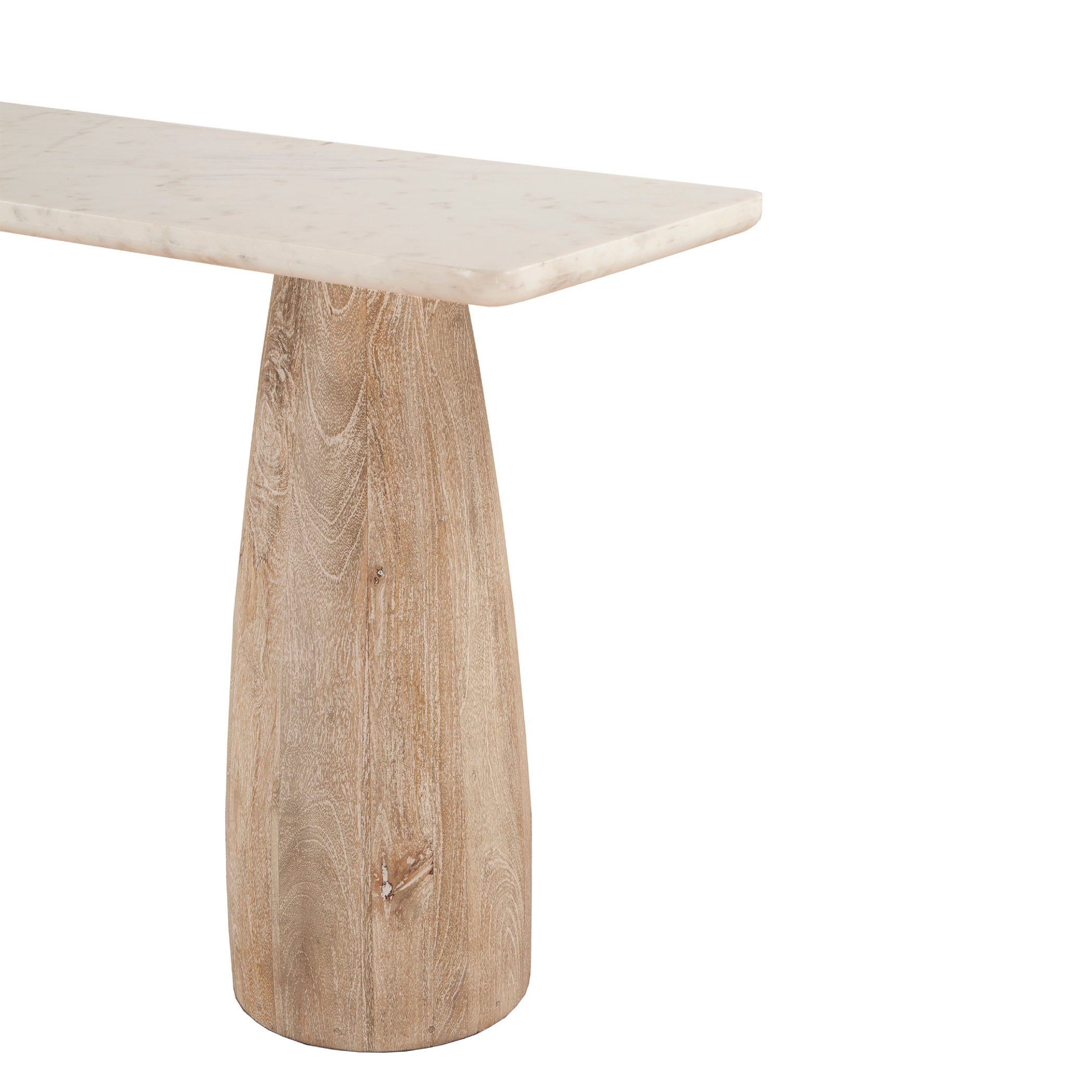60" White Marble and Whitewash Mango Wood Console Table