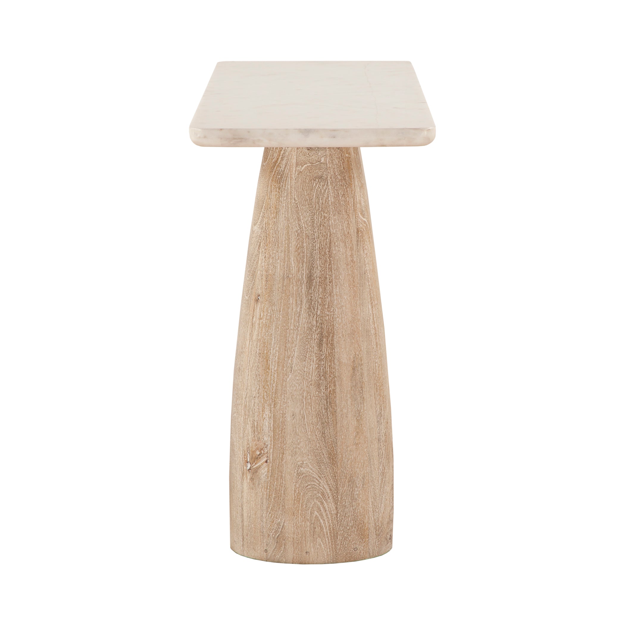 60" White Marble and Whitewash Mango Wood Console Table