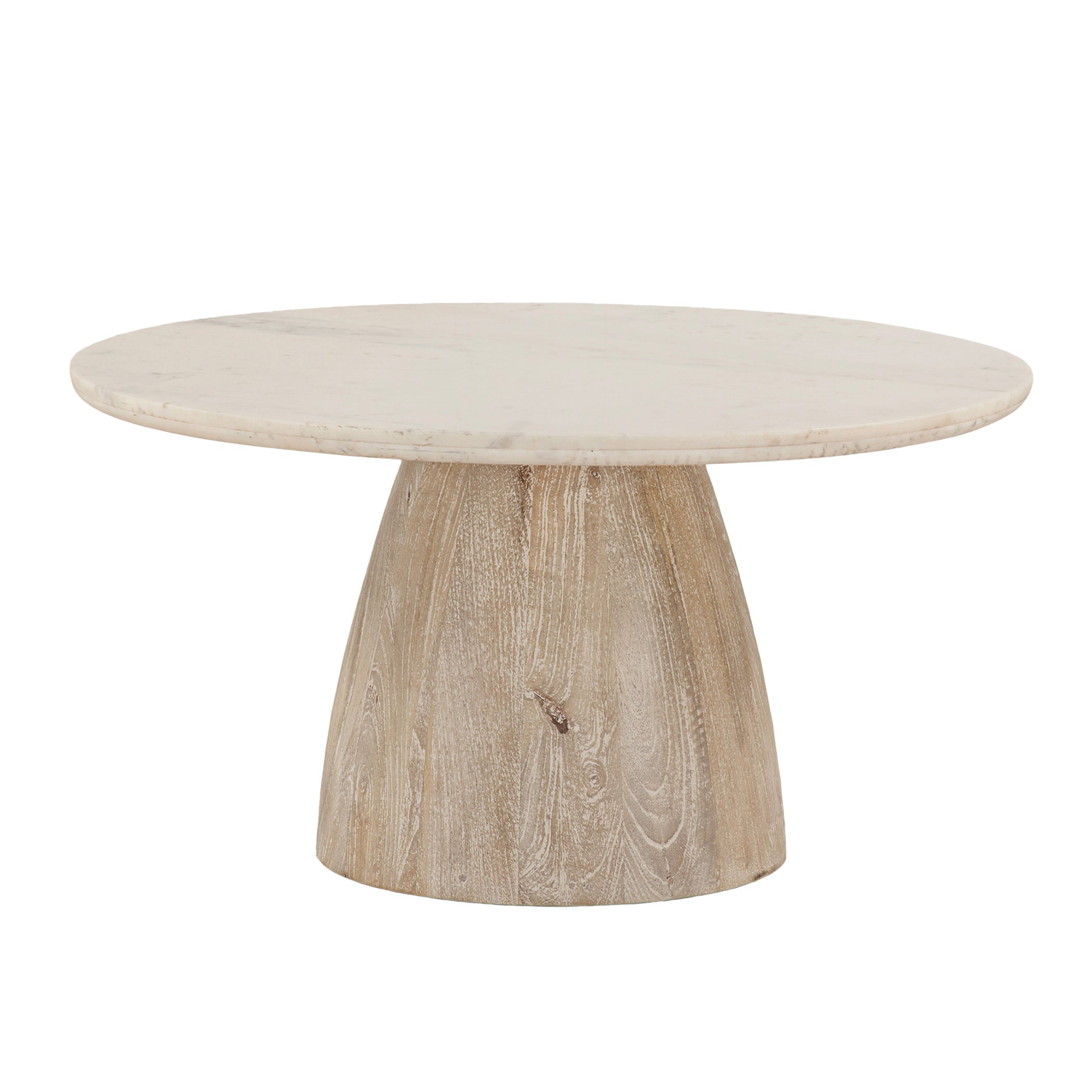 36" White Marble and Whitewash Mango Coffee Table
