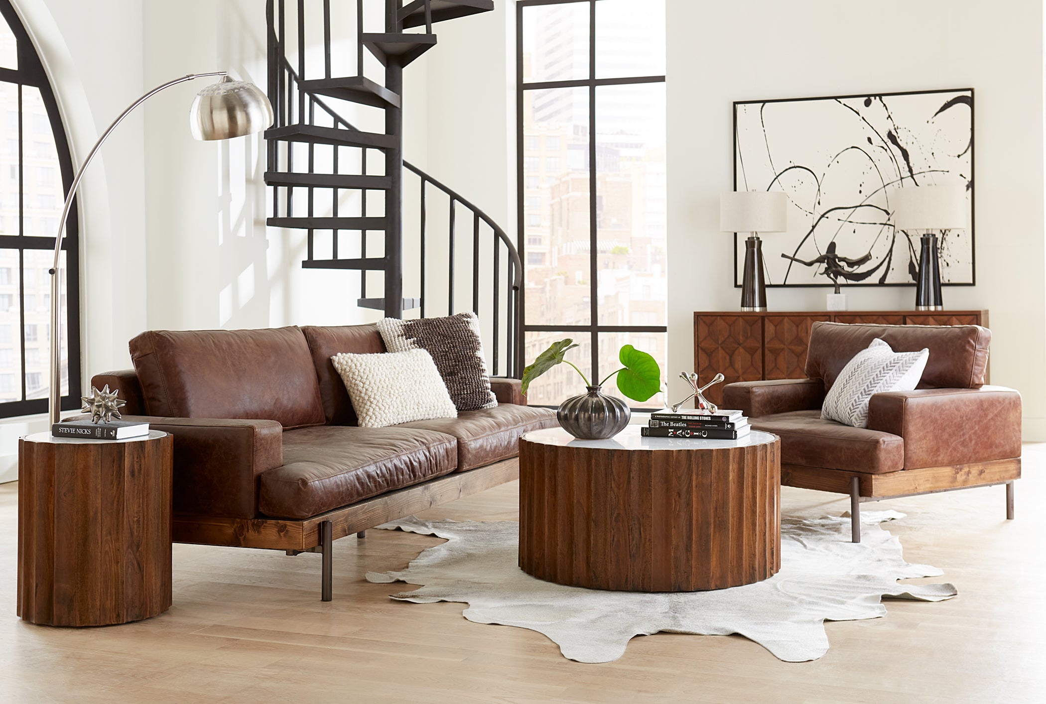 18" White Marble and Royal Brown Mango Side Table