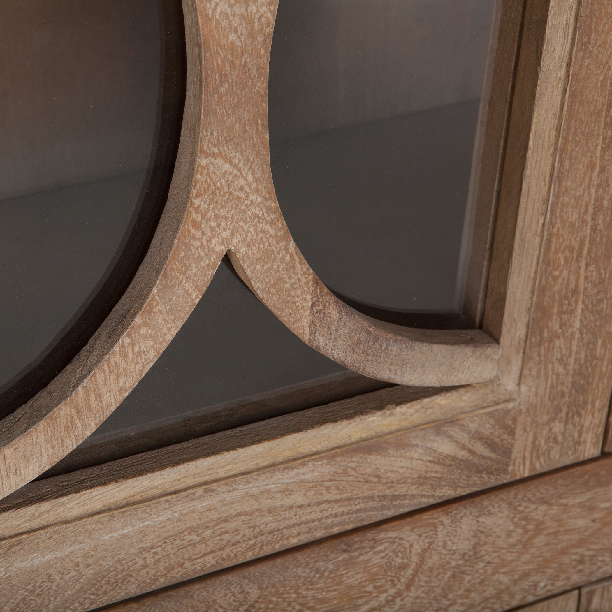 38" Antique Oak Tall Glass Cabinet