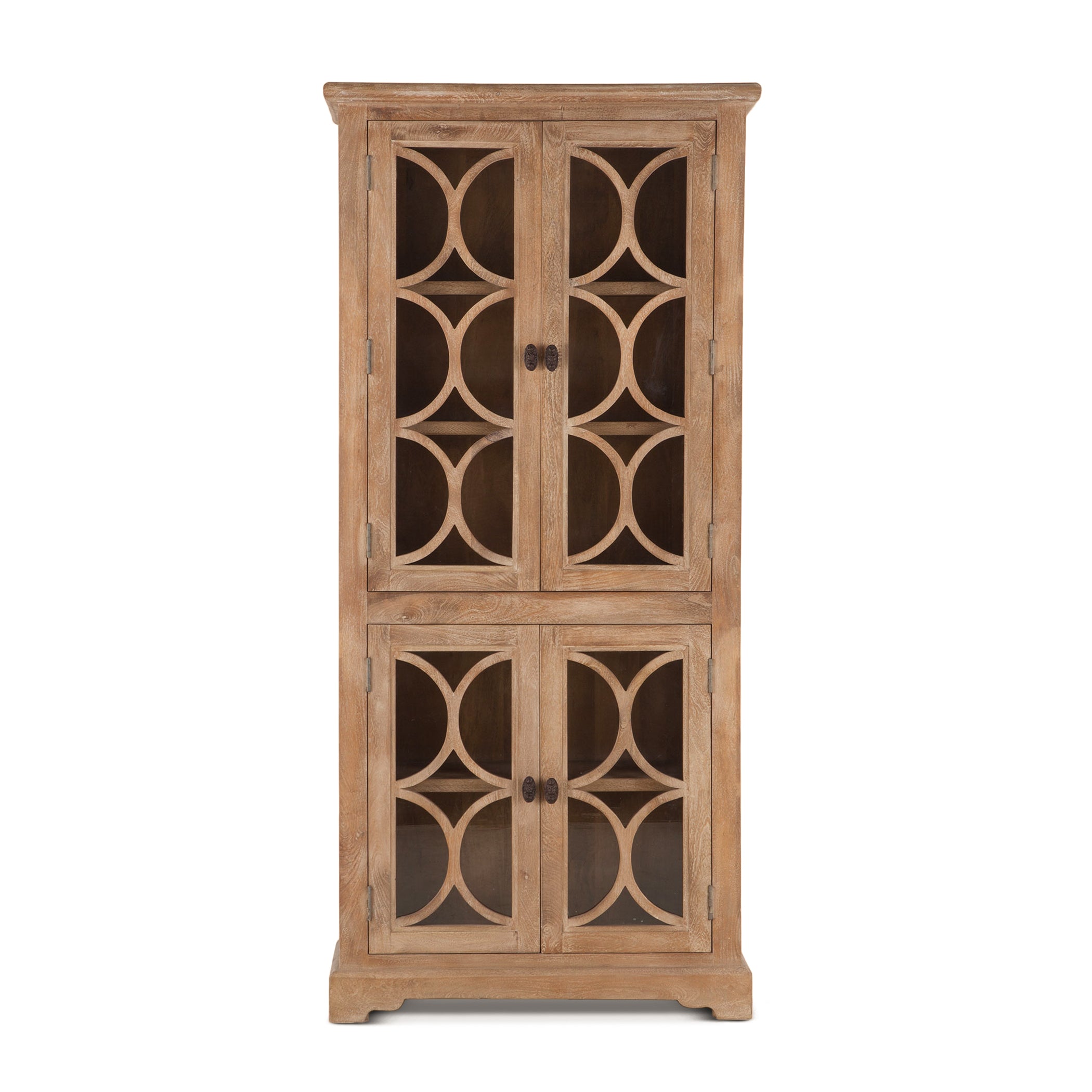 38" Antique Oak Tall Glass Cabinet