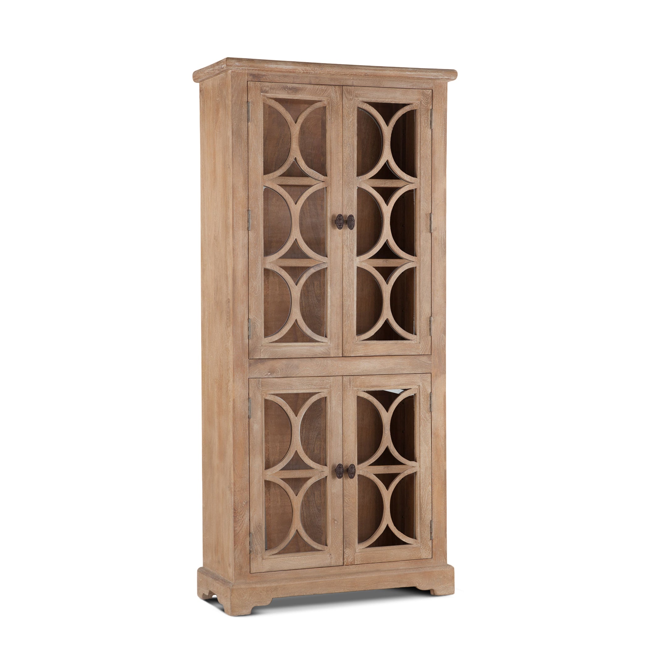 38" Antique Oak Tall Glass Cabinet