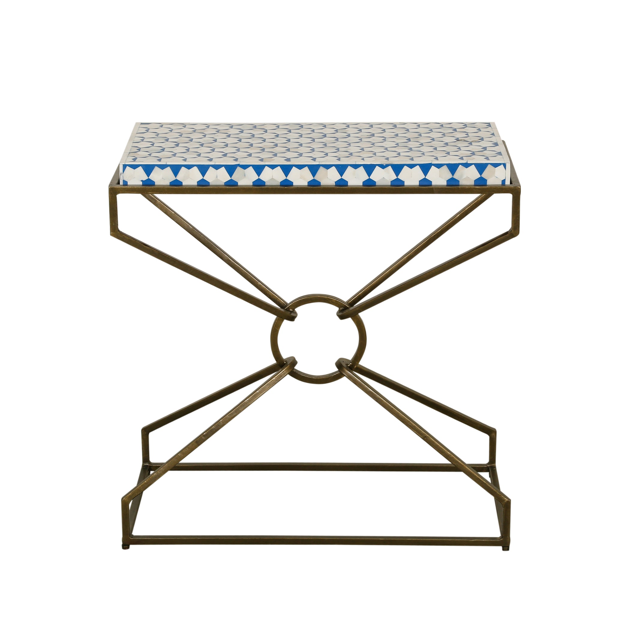 24" Blue and White Horn Side Table