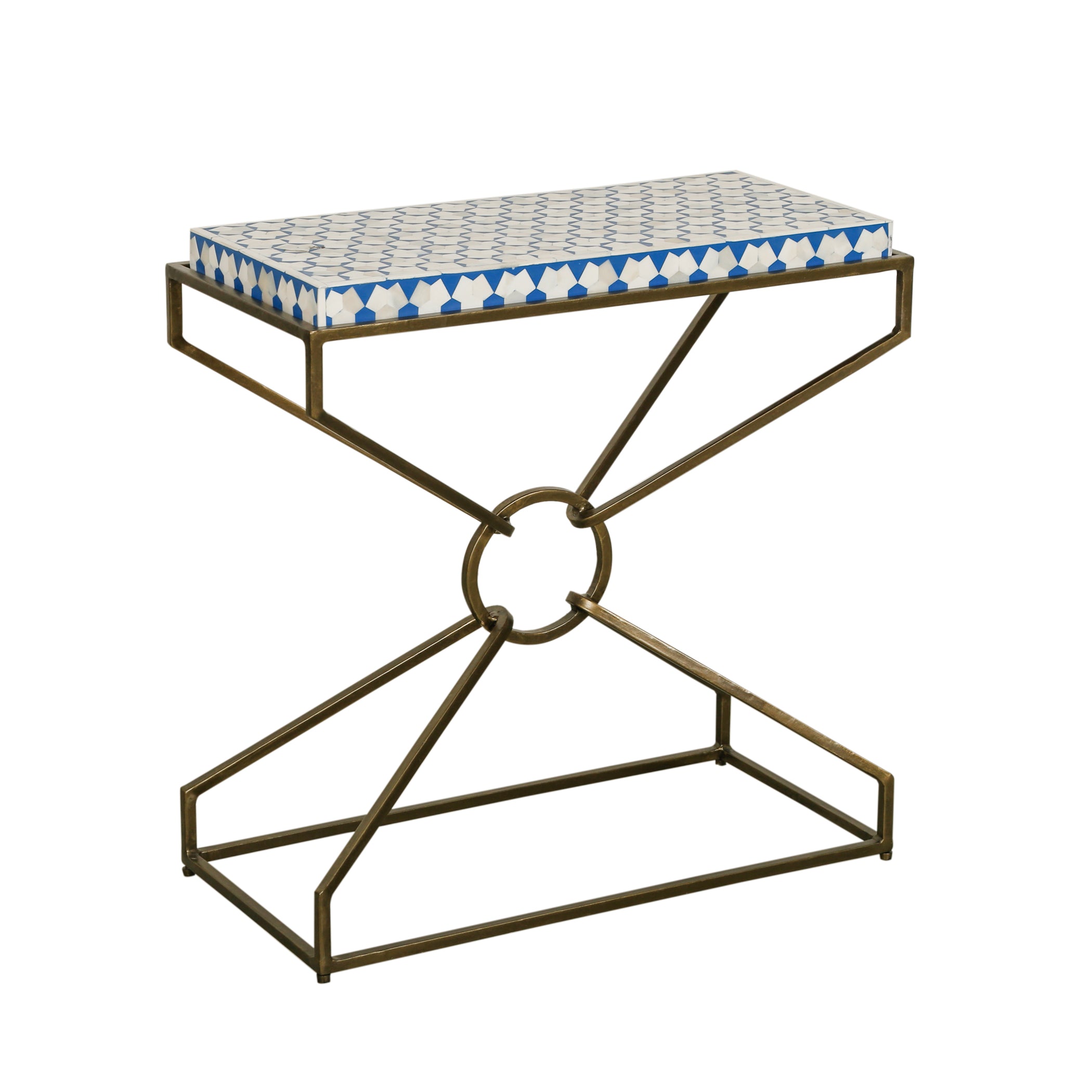 24" Blue and White Horn Side Table