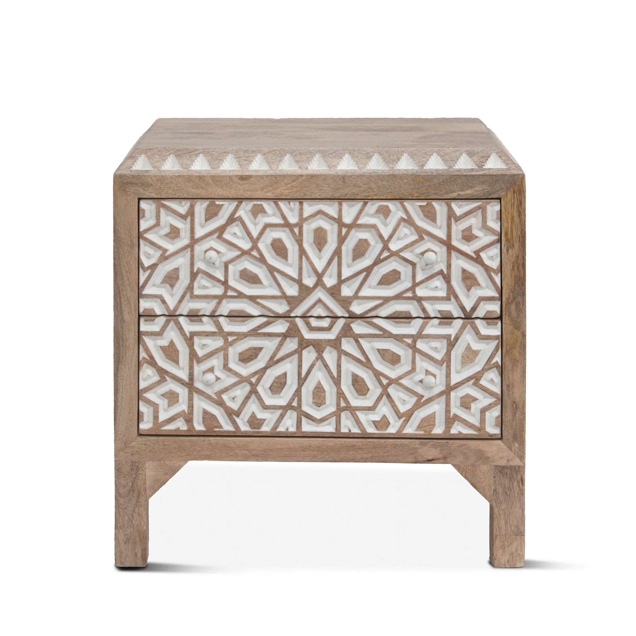 26" Carved Natural White Nightstand