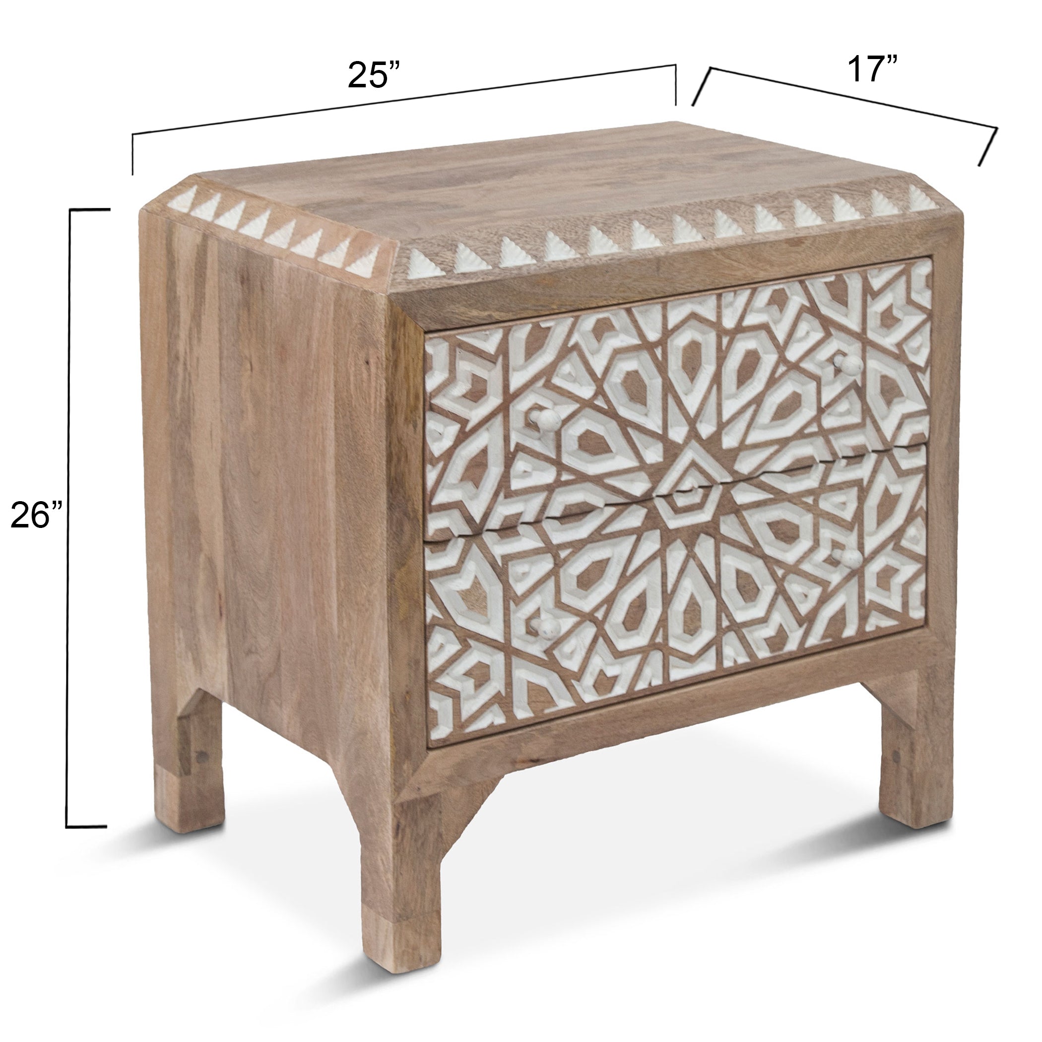 26" Carved Natural White Nightstand
