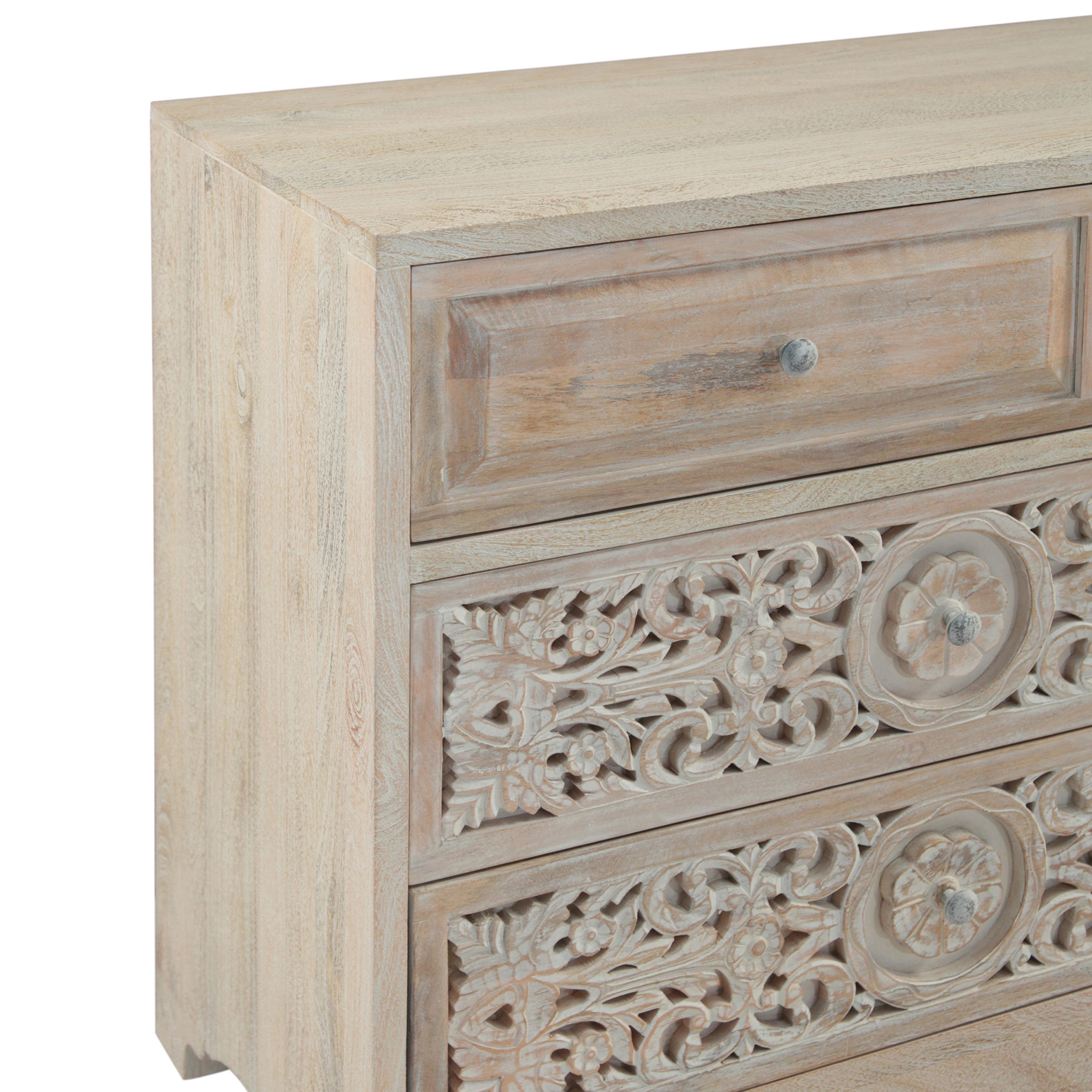 71" Carved Heirloom White Mango Dresser