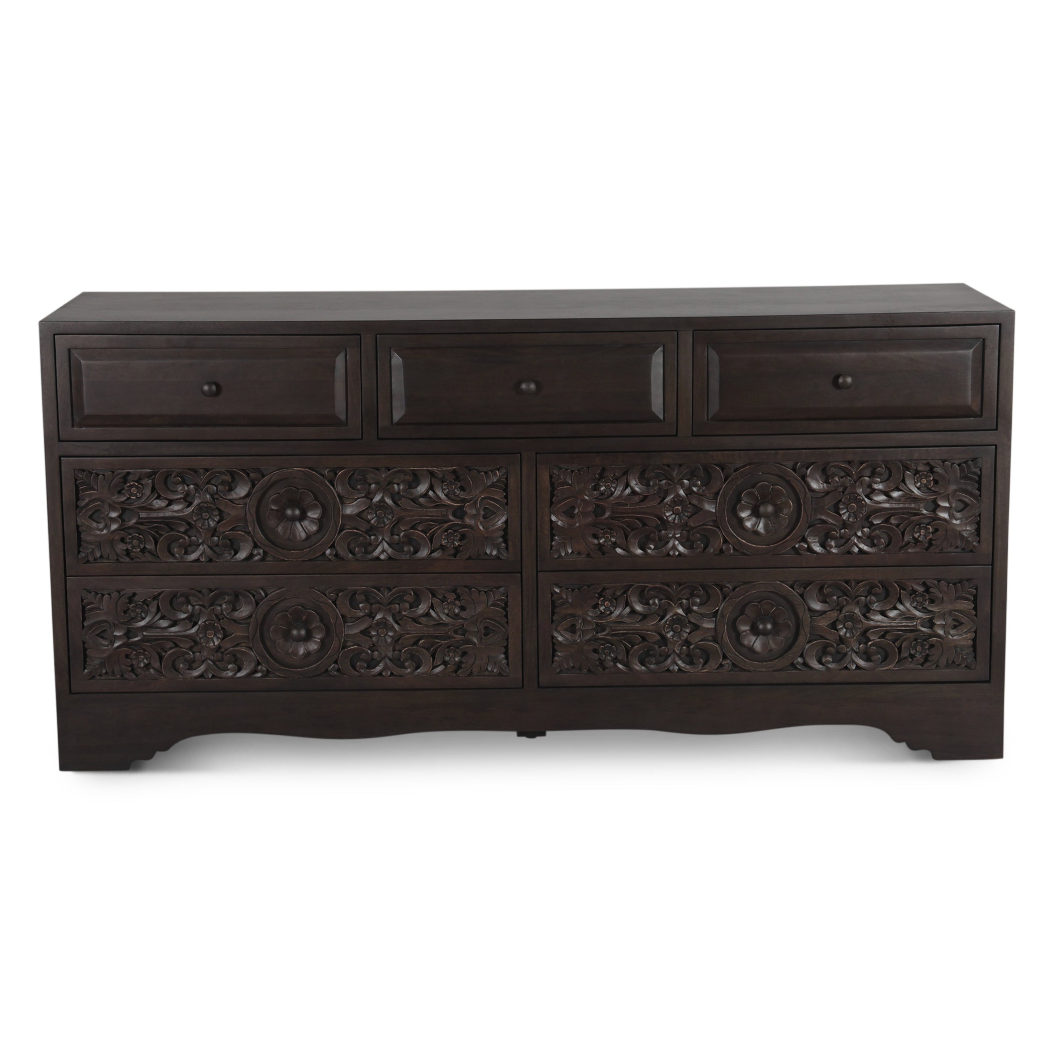 71" Hand-Carved Vintage Brown Dresser