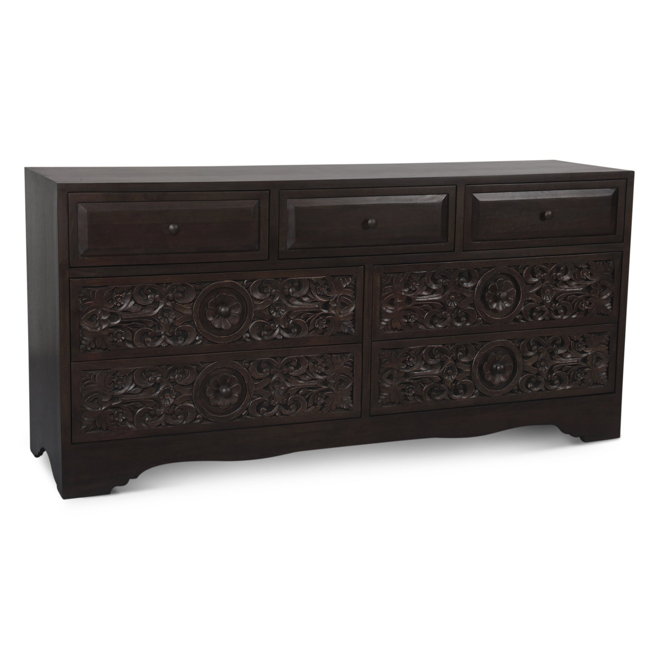 71" Hand-Carved Vintage Brown Dresser