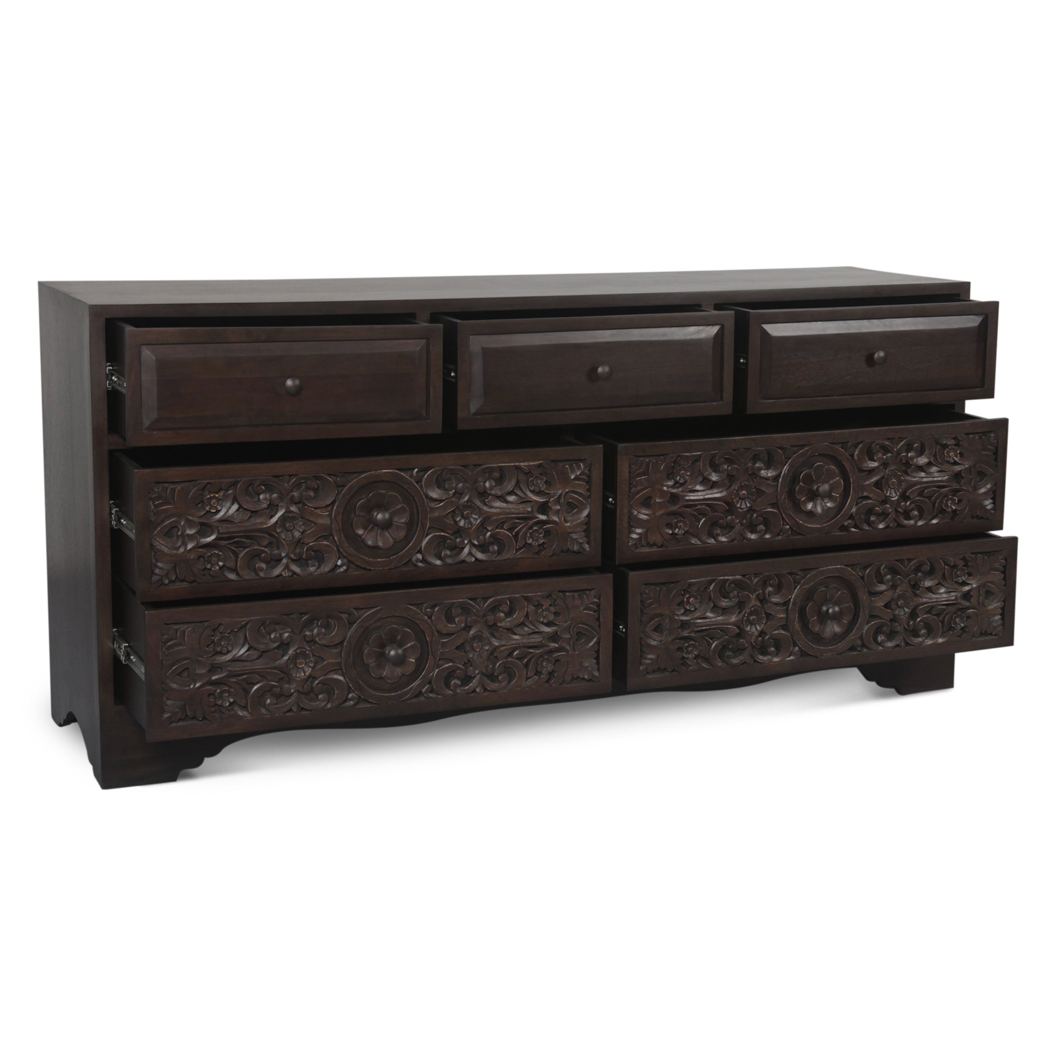 71" Hand-Carved Vintage Brown Dresser