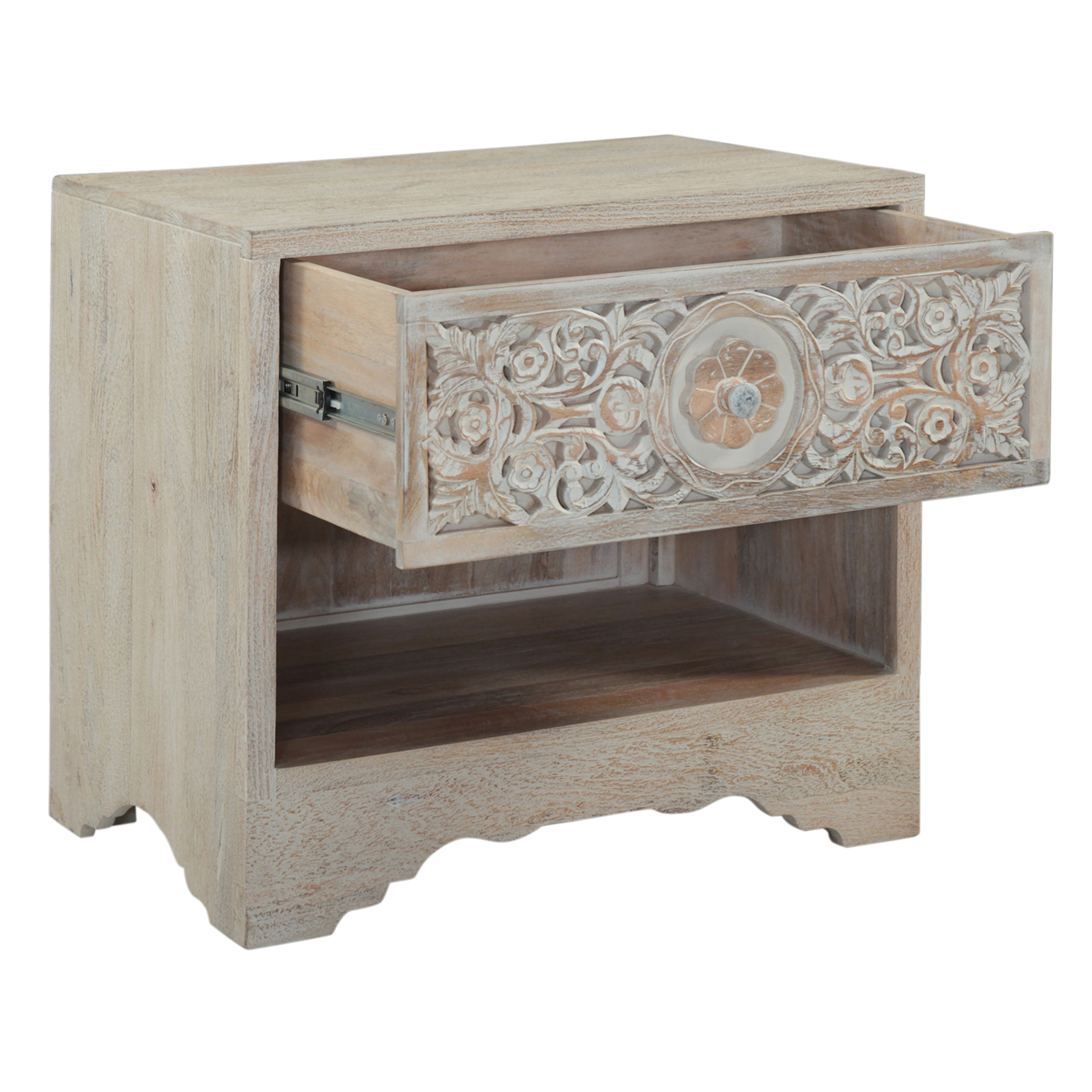 26" Carved Heirloom White Mango Nightstand