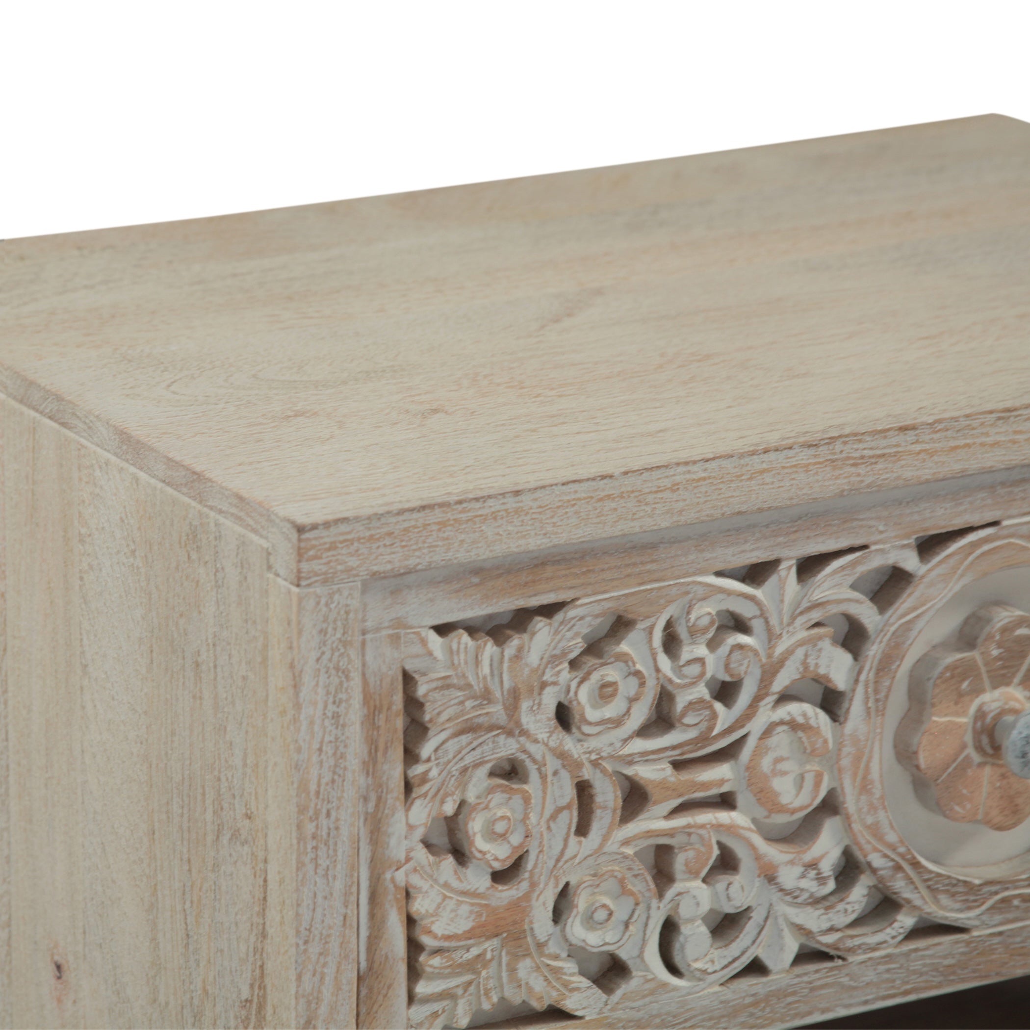 26" Carved Heirloom White Mango Nightstand