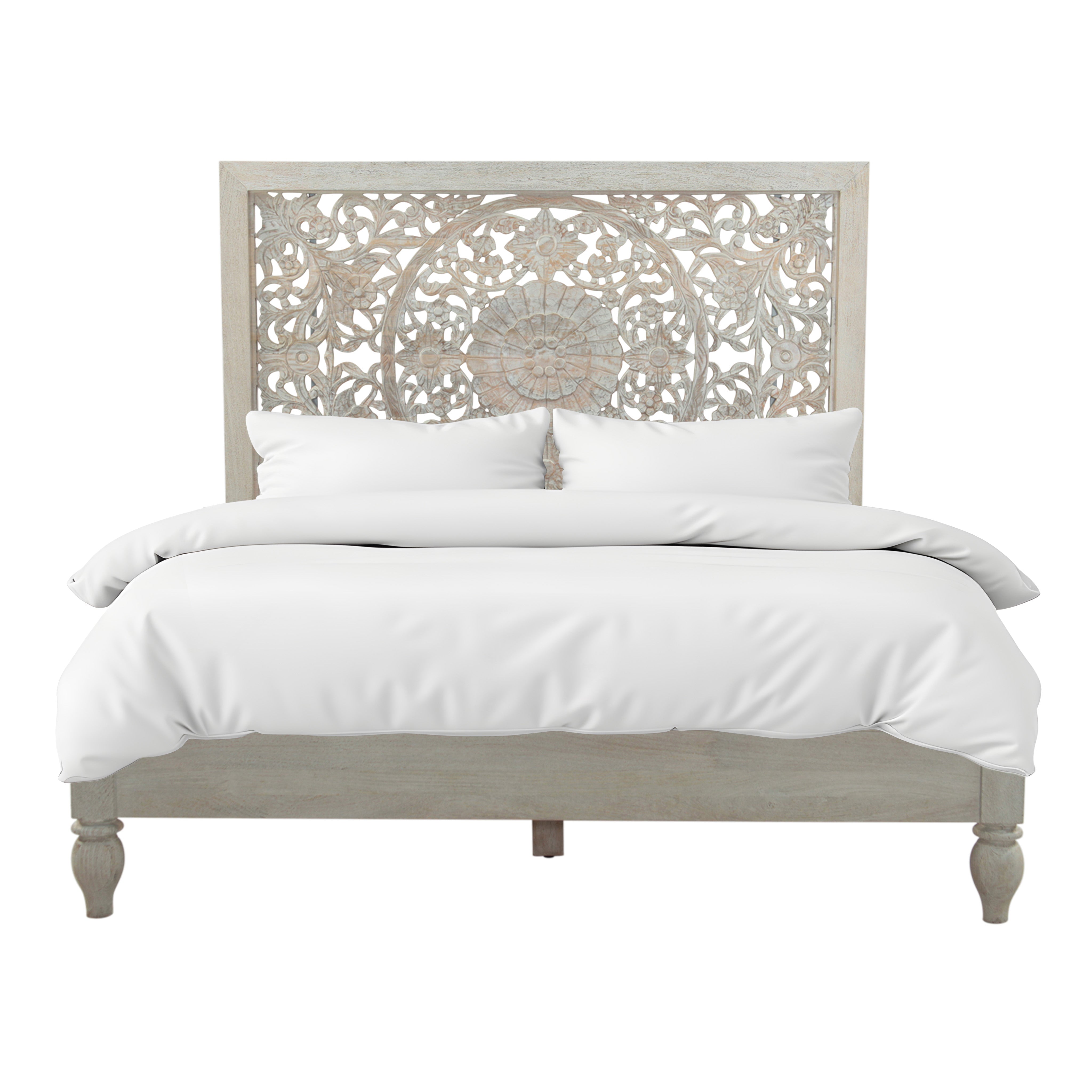 80" Carved Heirloom White Mango King Bed