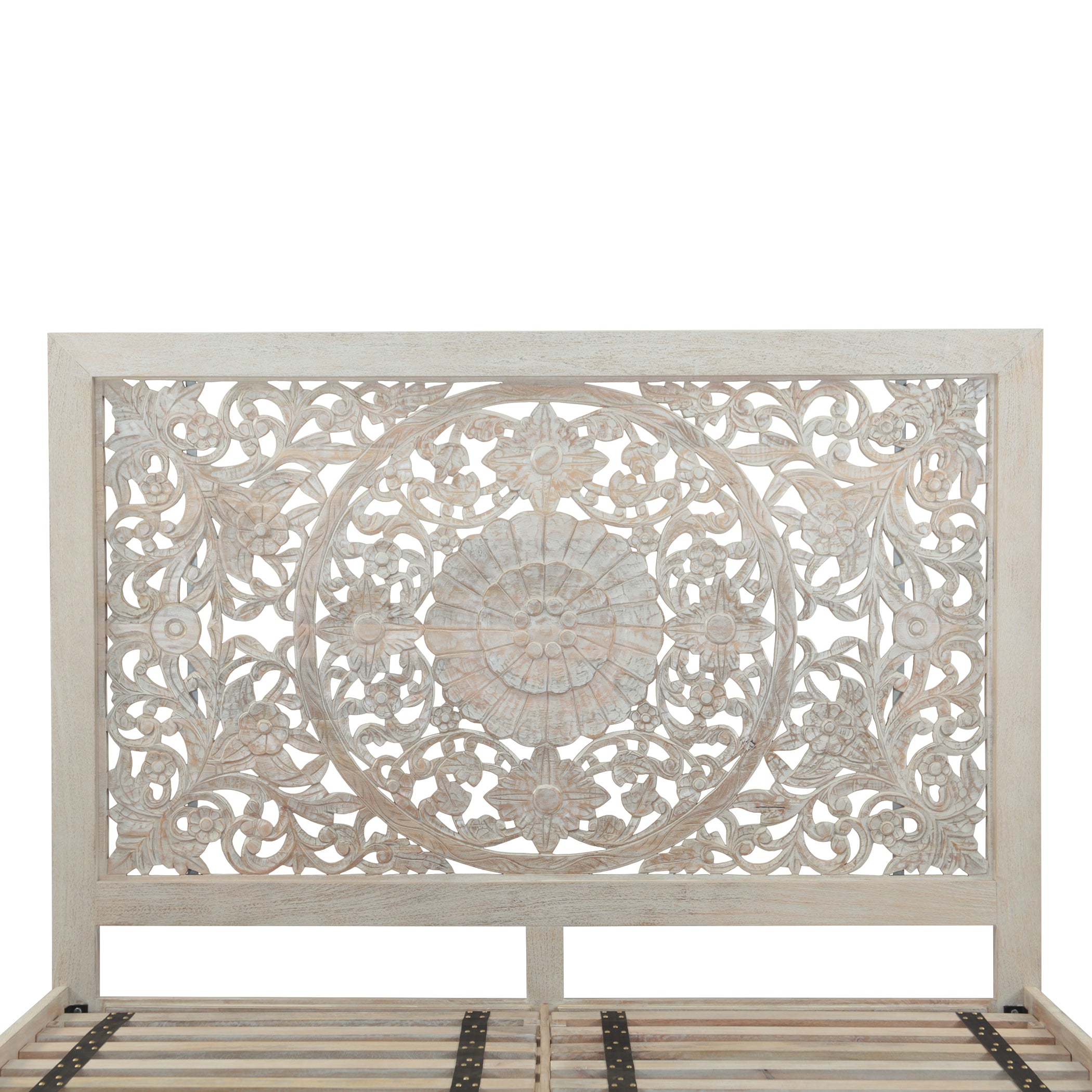 80" Carved Heirloom White Mango King Bed