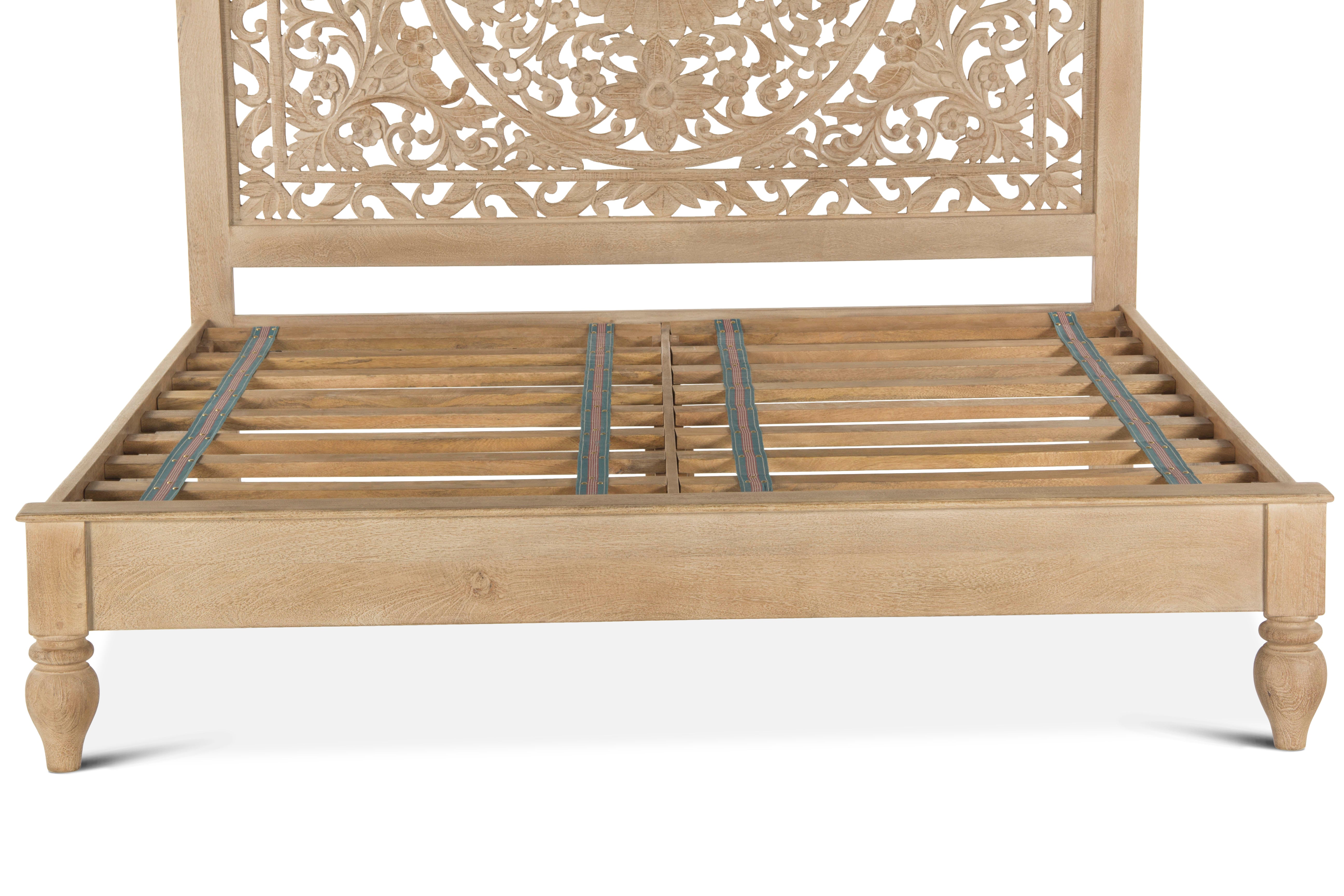 80" Hand-Carved Whitewash King Size Bed