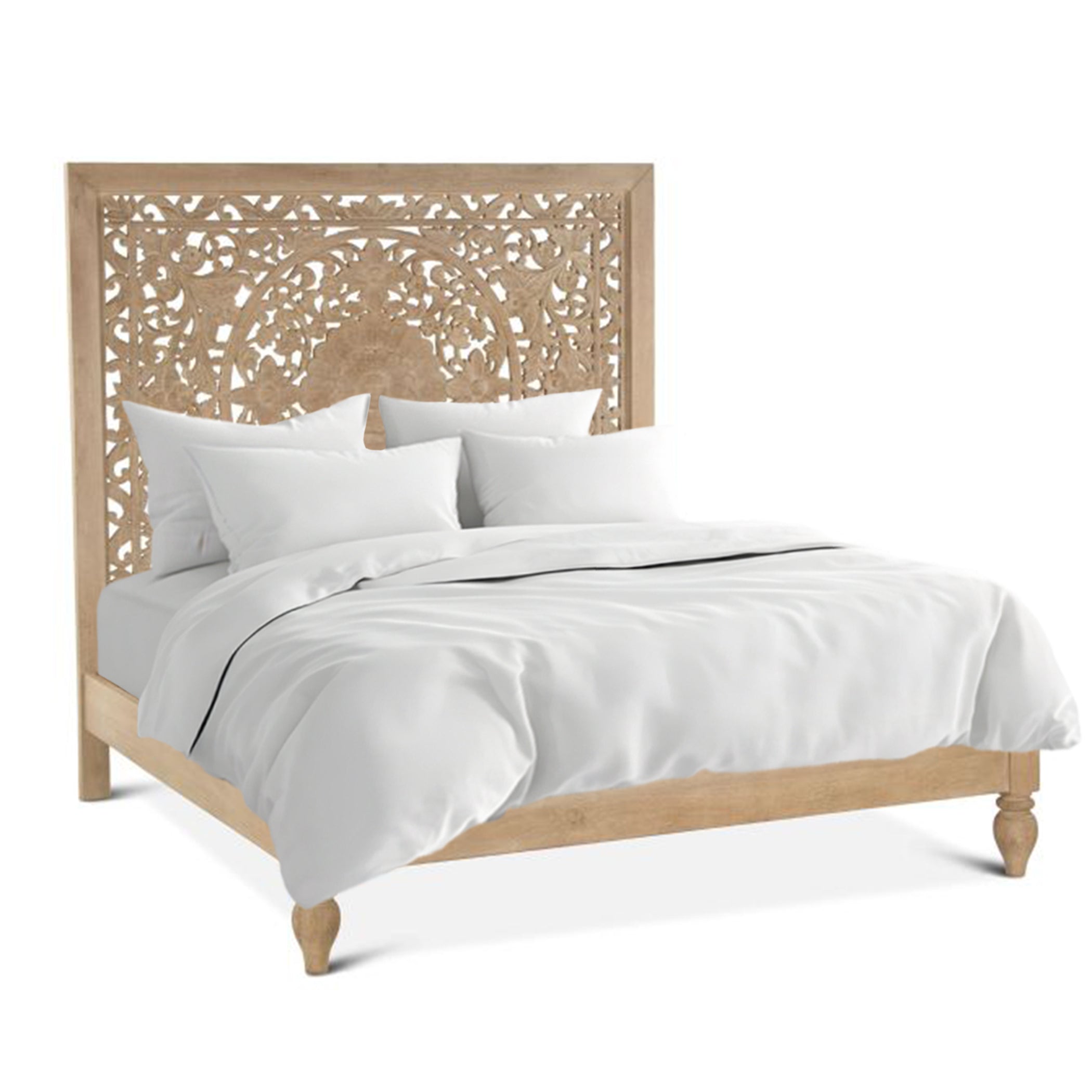 80" Hand-Carved Whitewash King Size Bed