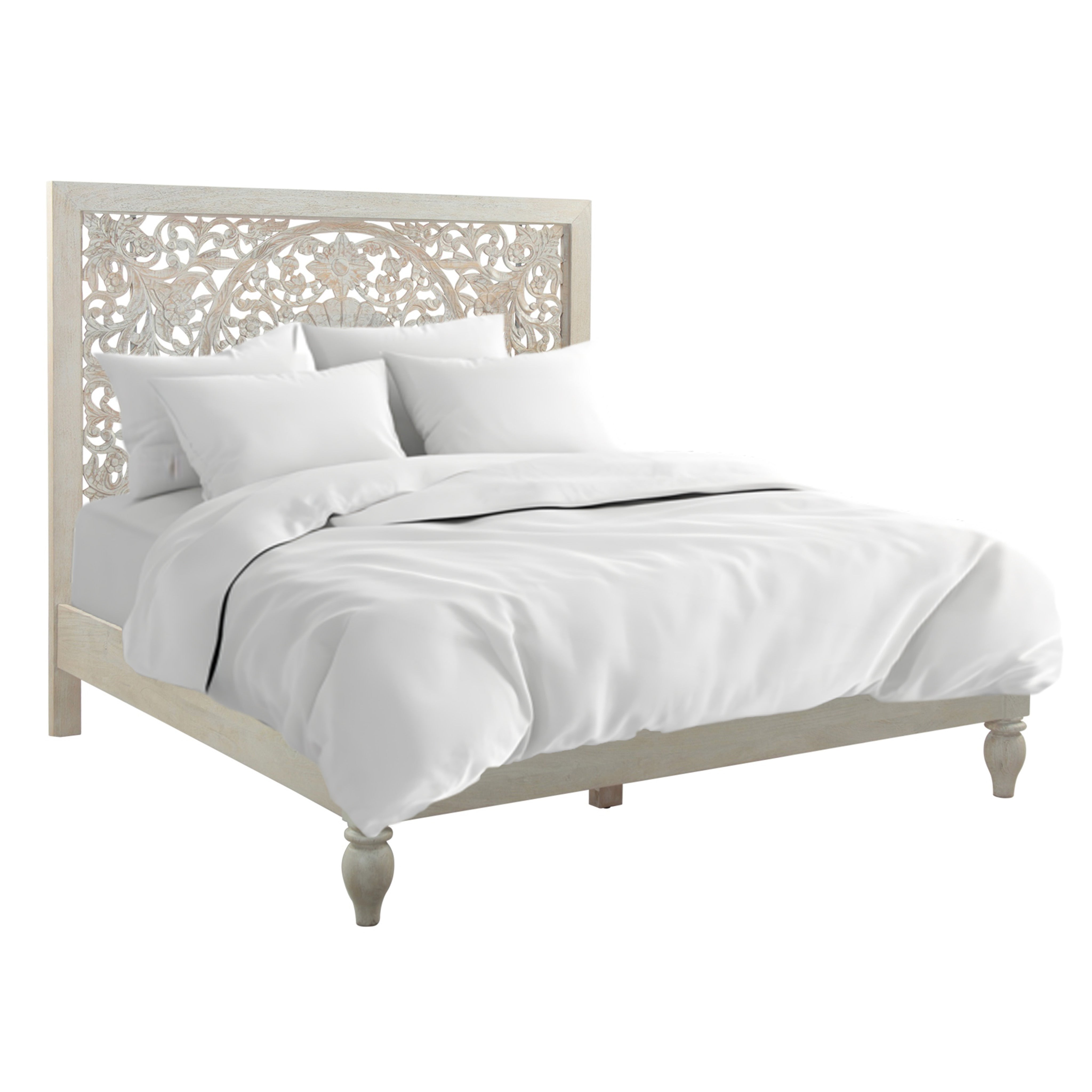 64" Hand Carved Heirloom White Mango Queen Bed