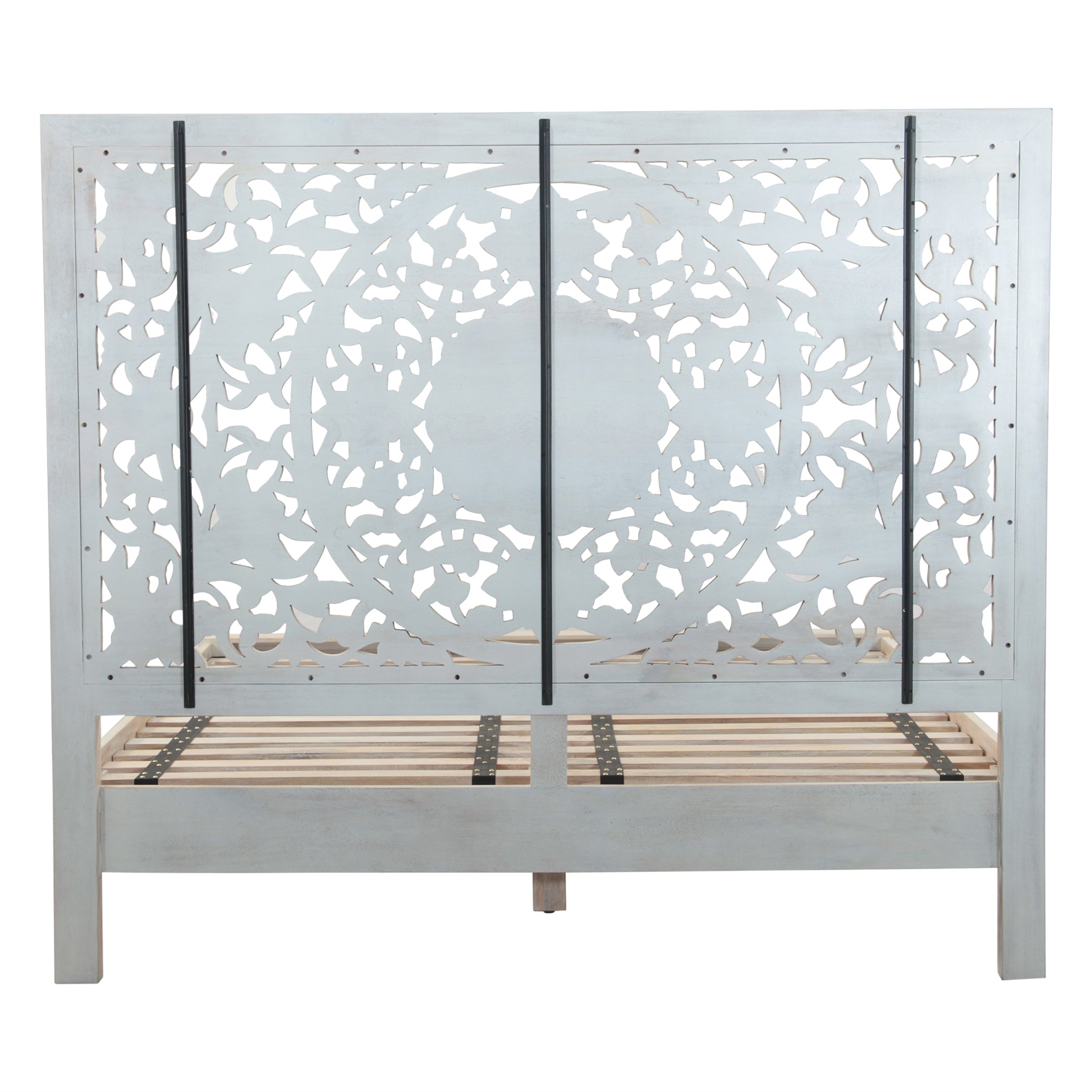 64" Hand Carved Heirloom White Mango Queen Bed