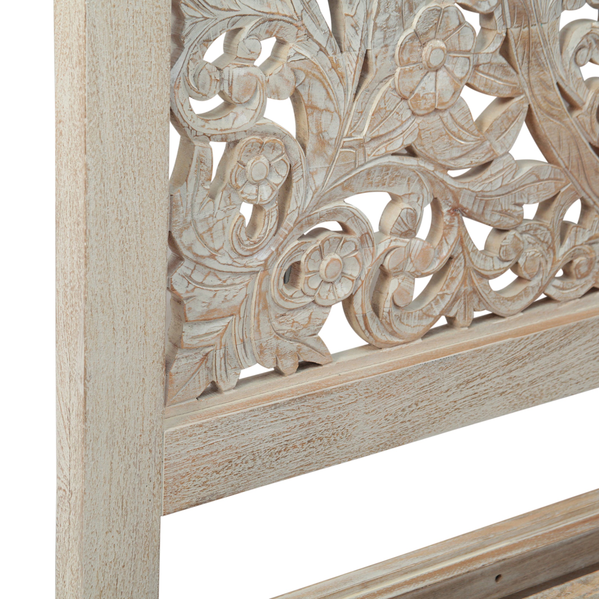 64" Hand Carved Heirloom White Mango Queen Bed