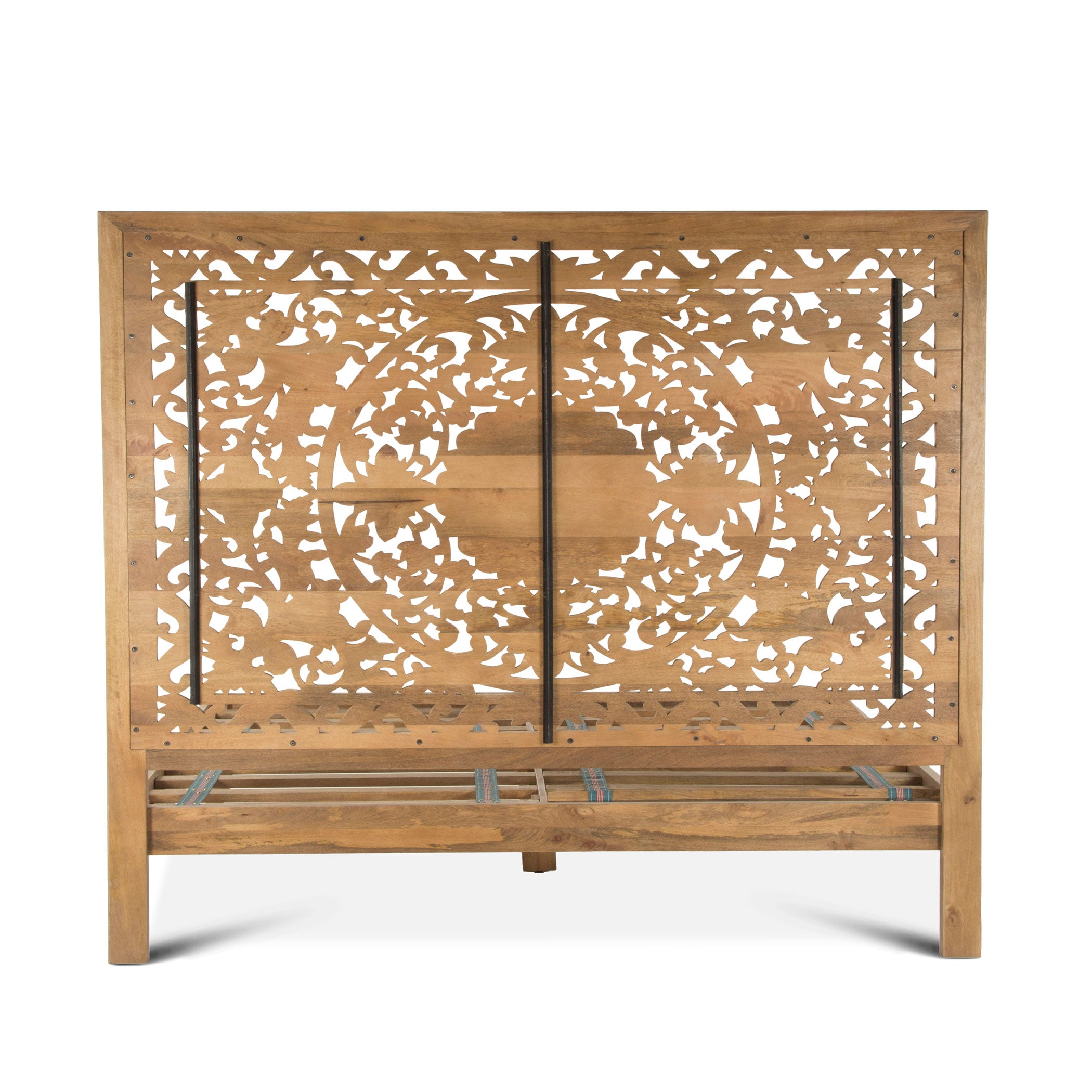 64" Hand-Carved Whitewash Queen Size Bed