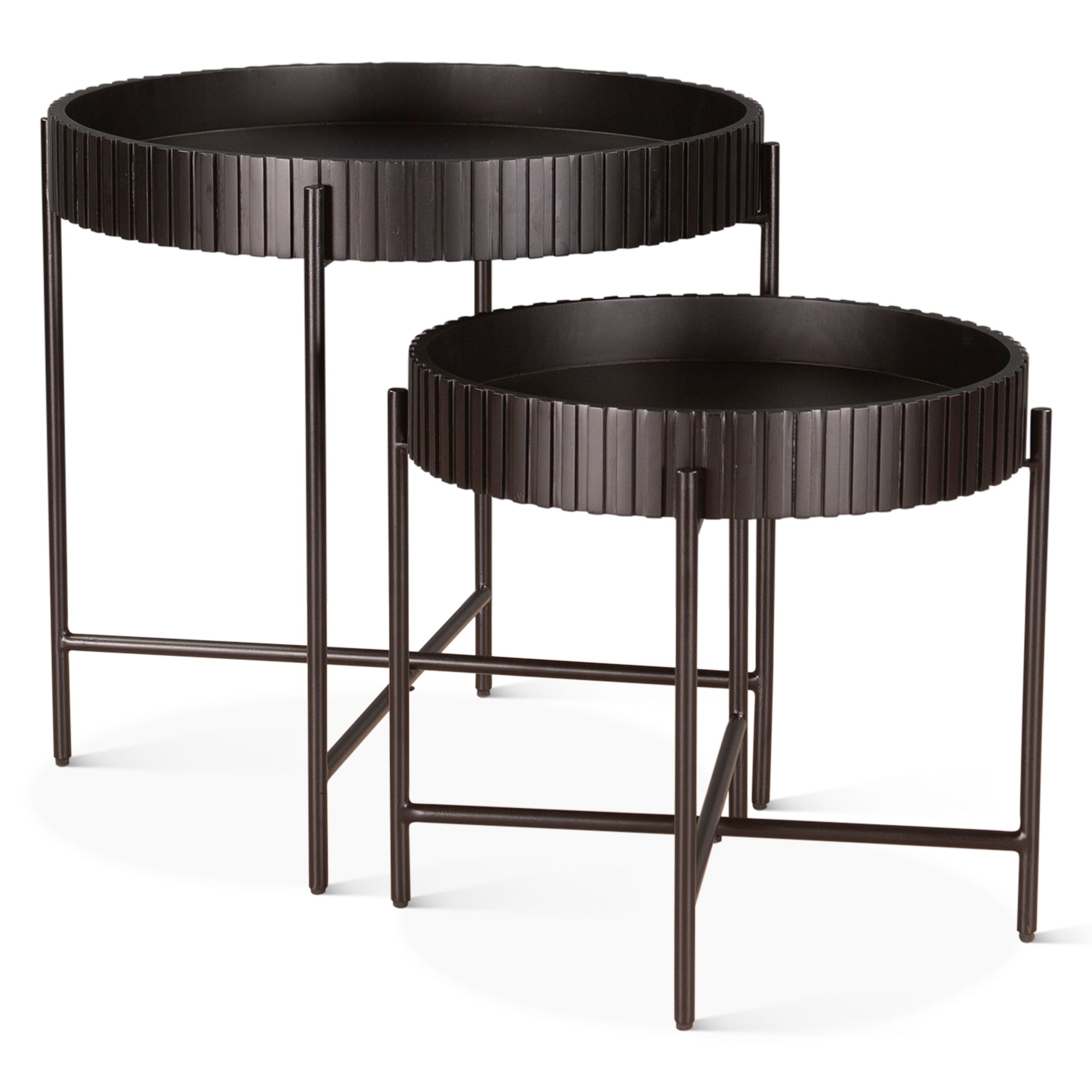 29" Matte Black Wood Nesting Tray Tables