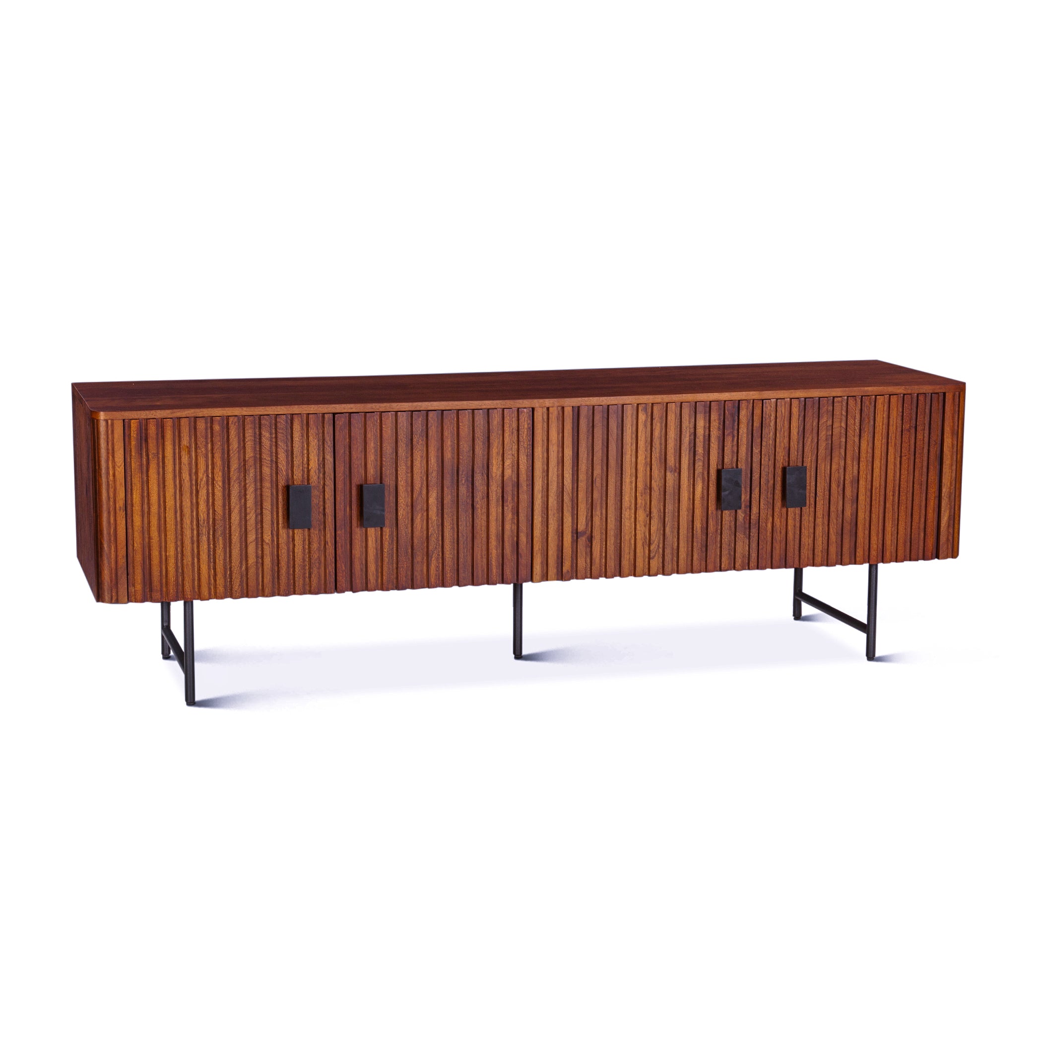 67" Pecan Brown Mango Wood Fluted Media Cabinet