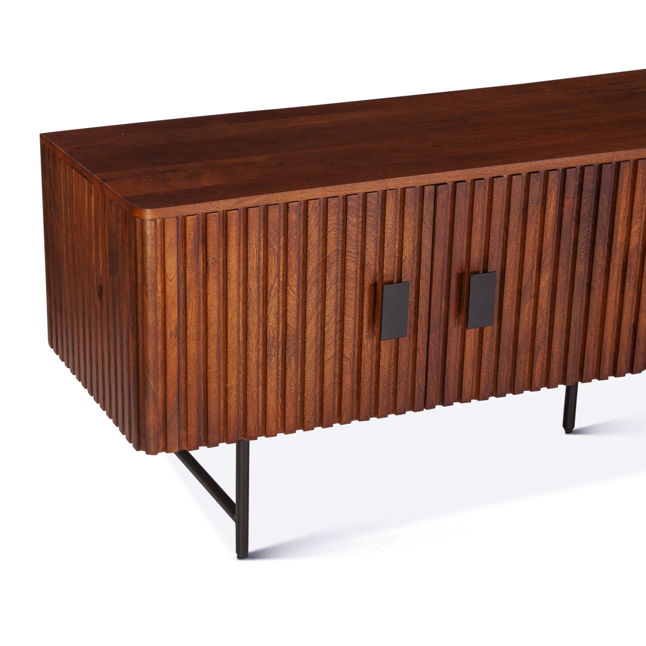 67" Pecan Brown Mango Wood Fluted Media Cabinet